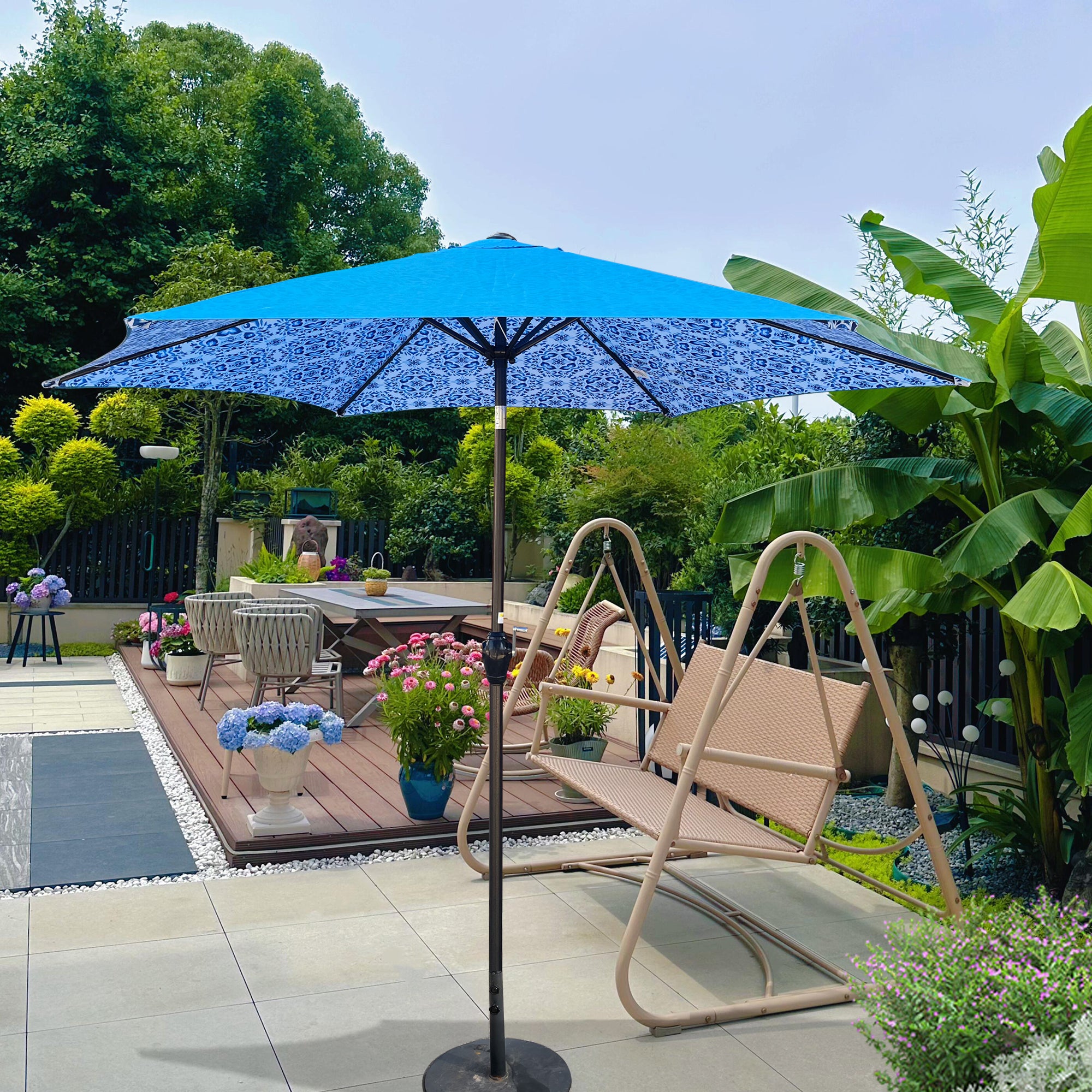 9 patio umbrellas Rio 9' Patio Umbrella Cyan Pattern