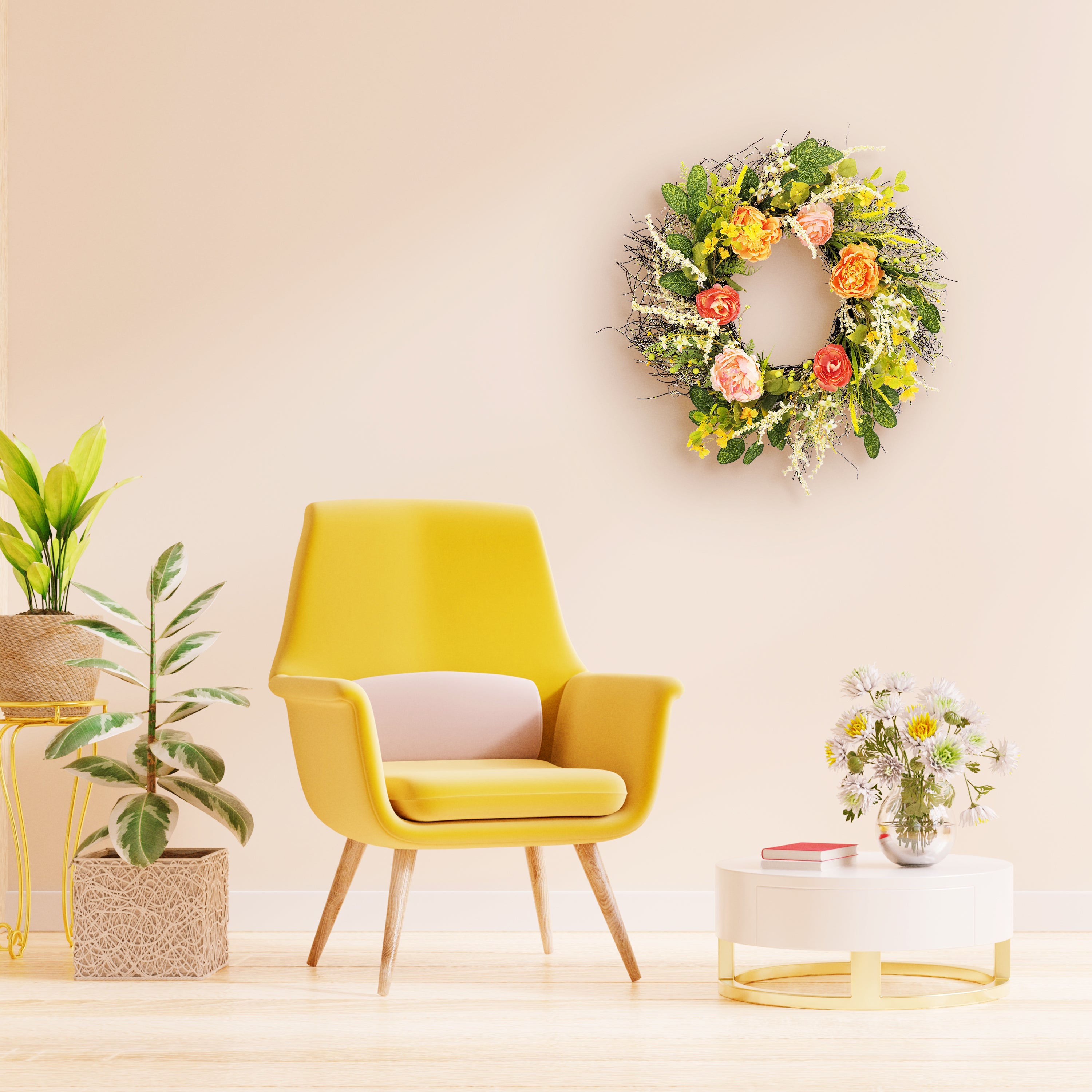 24" Artificial Multicolor Peony Floral Spring Door Wreath