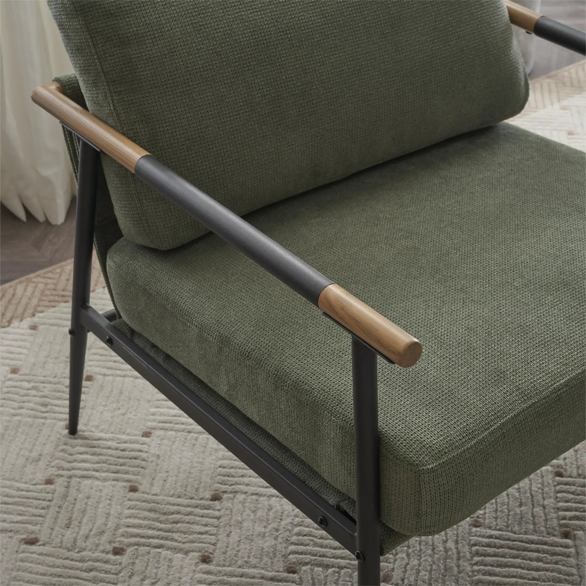 Upholstered Accent Chair with Metal Frame and Tapered Legs