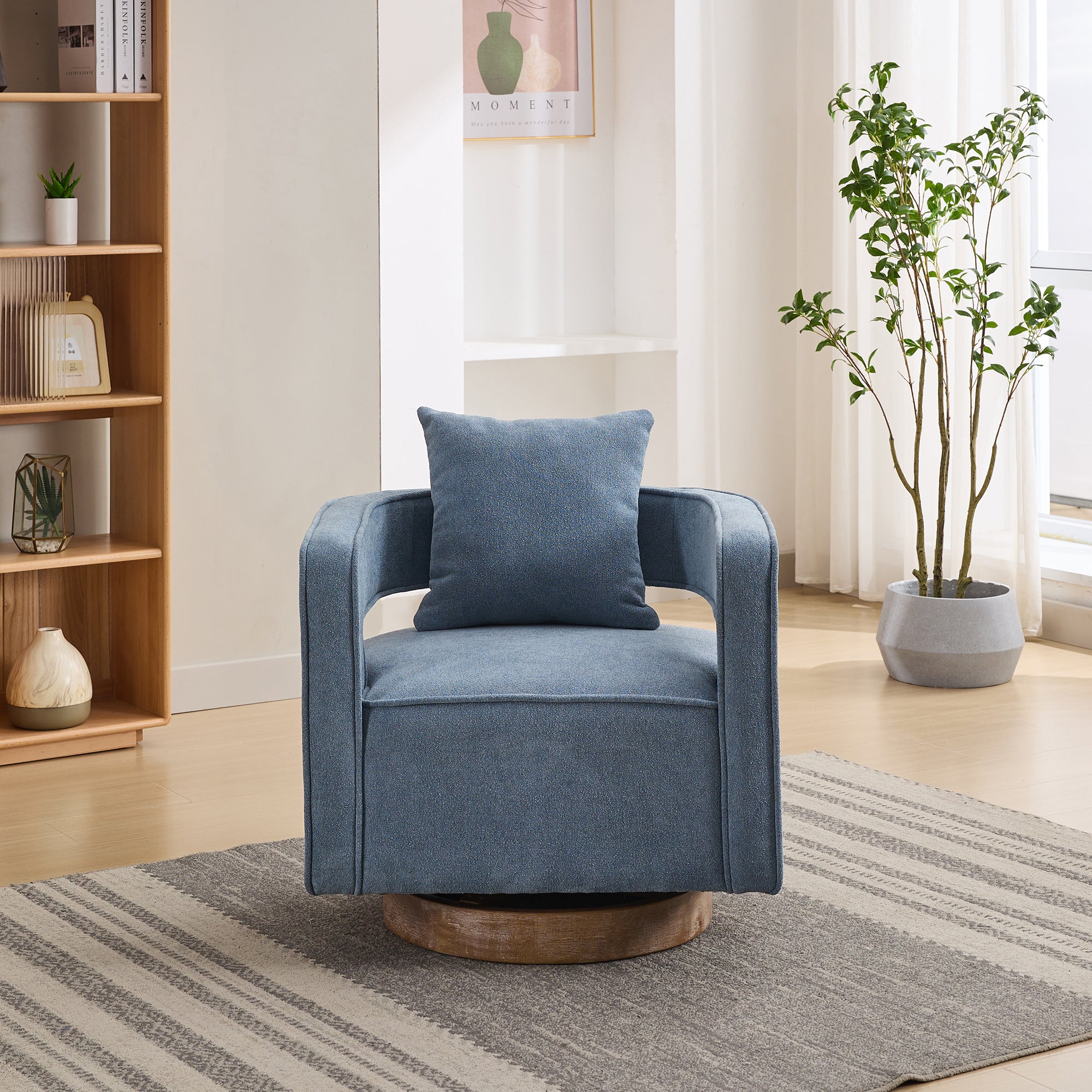Fernleigh Swivel Accent Open Back Barrel Chair With Weathered Base