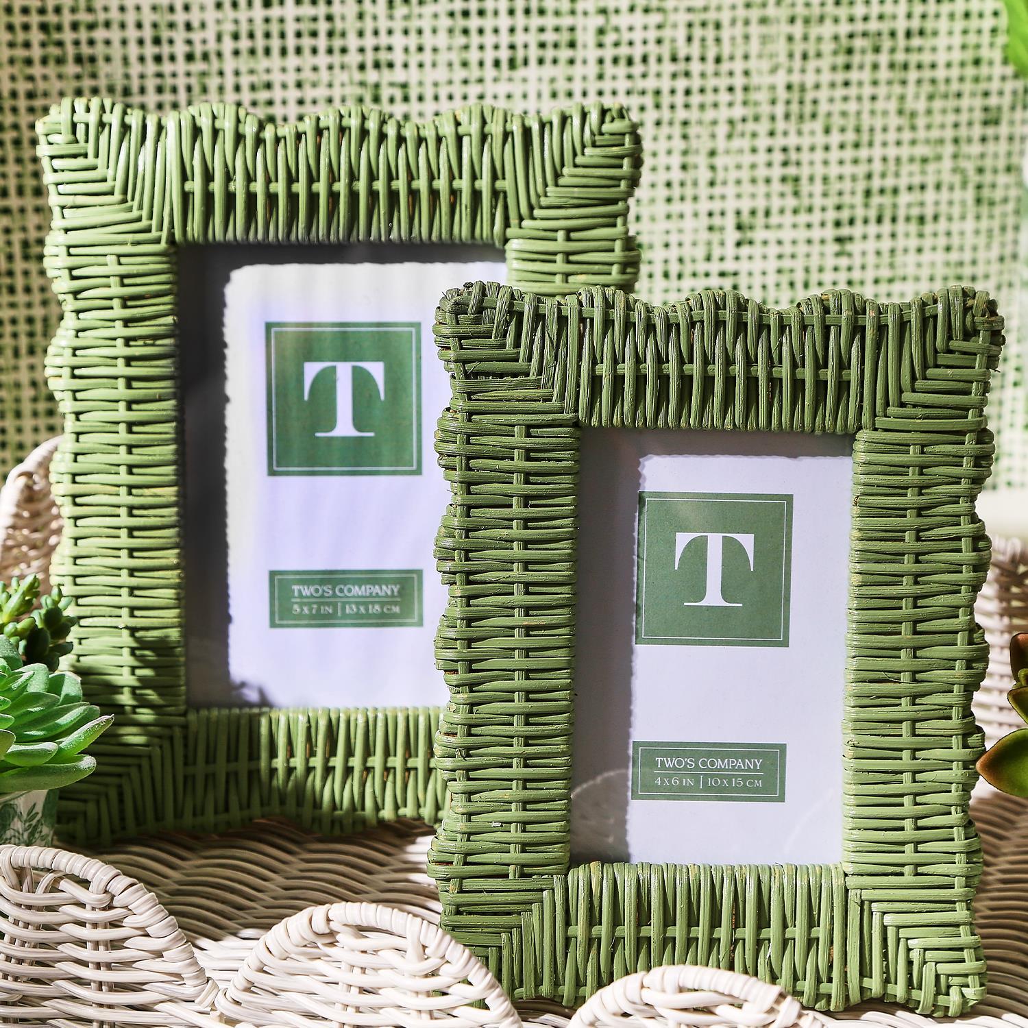 Green Wicker Weave Photo Frame Includes 2 Sizes: 4" x 6" and 5" x 7", Set of 2