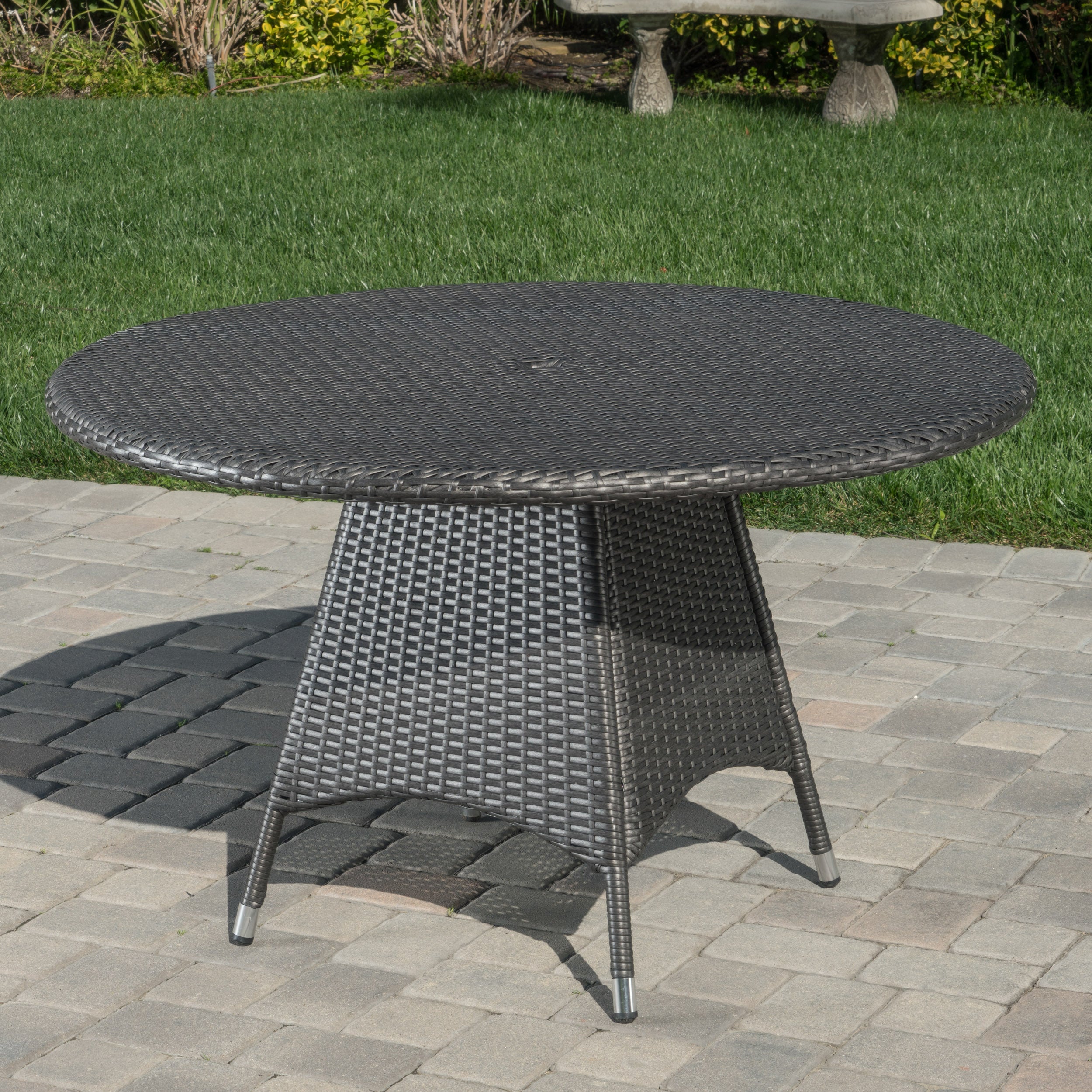 Corsica Round Dining Table, Brown Wicker With Powder Coated Iron Frame