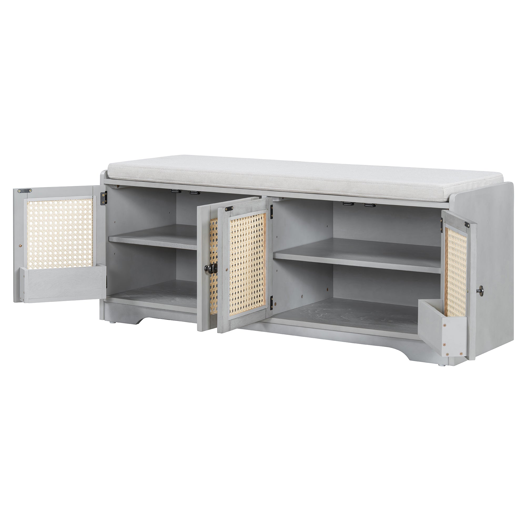 Storage Bench with Rattan Doors