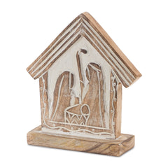 Wood-Carved-Nativity-Barn-(set-of-2)-Brown-Decor