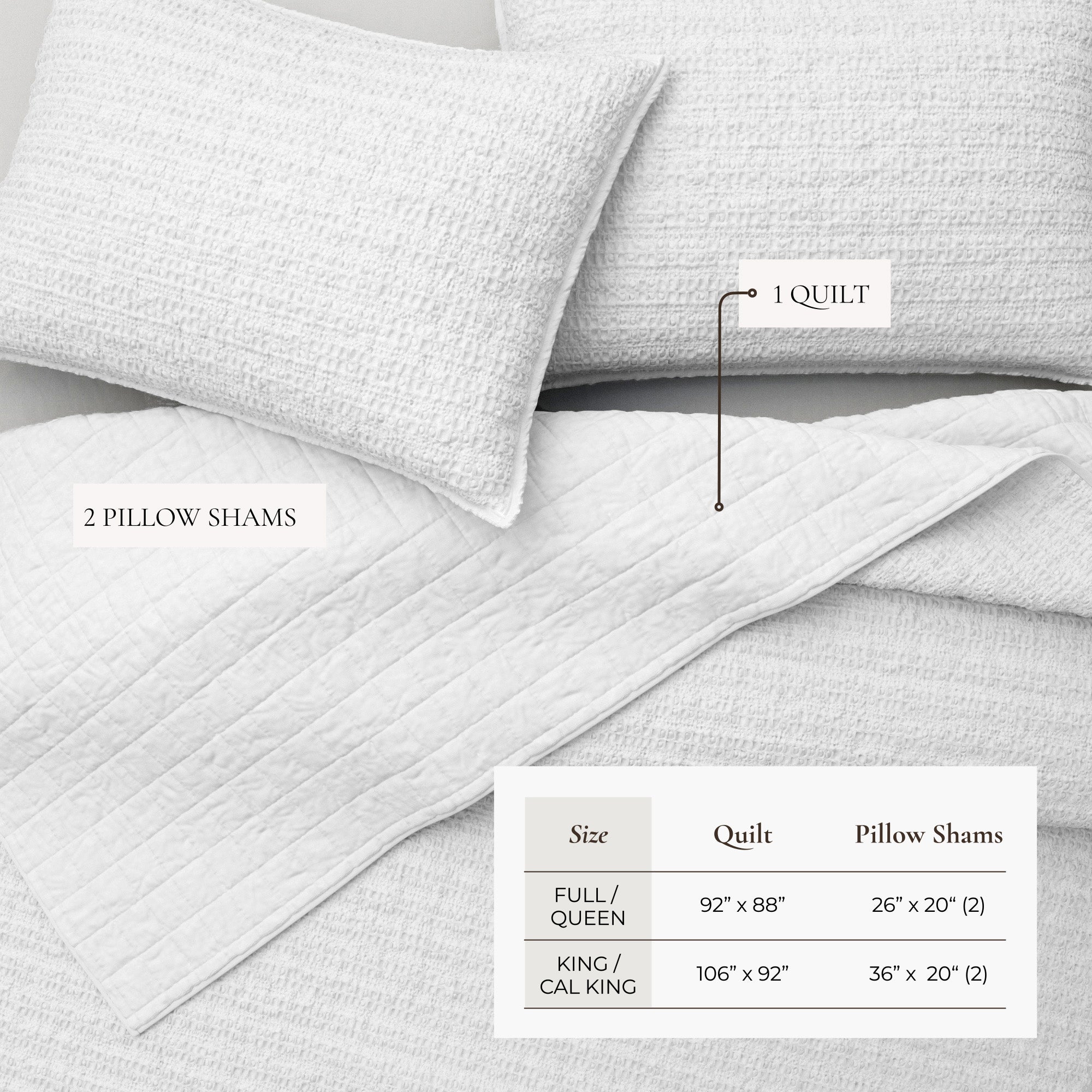 100% Cotton Garment Washed Honeycomb Waffle Quilt and Sham Set