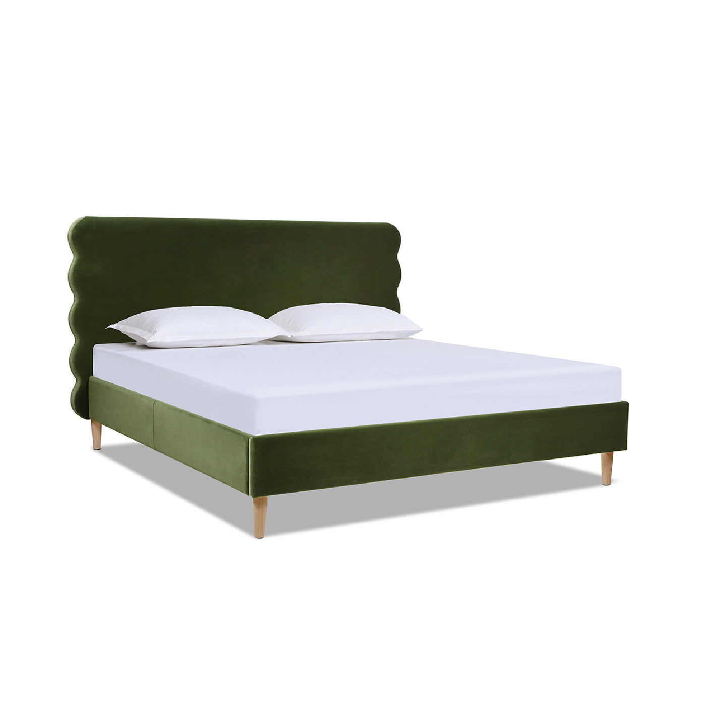 Essencee Upholstered Platform Bed with Wavy Headboard and Wood Legs