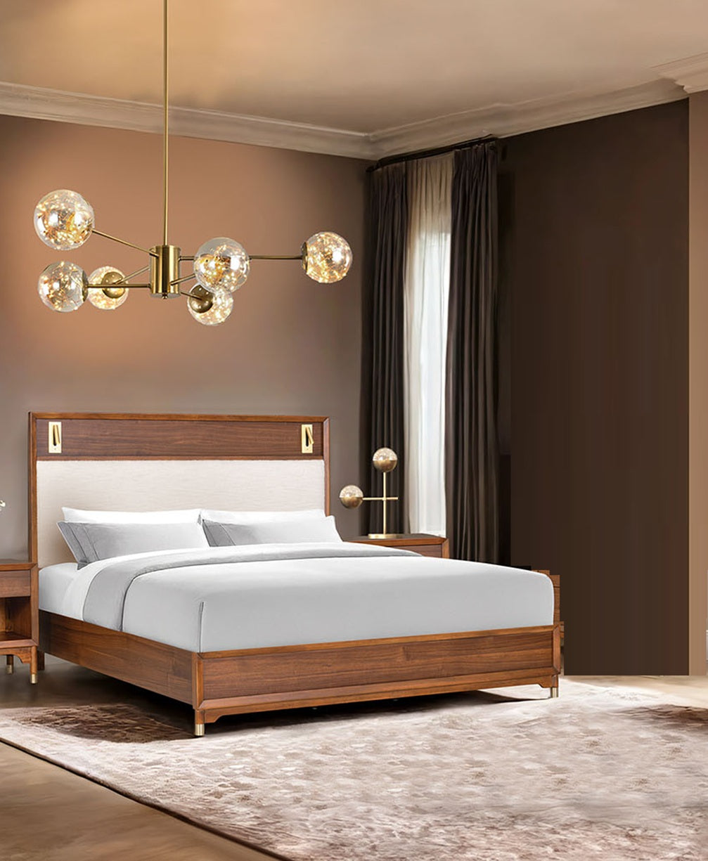 Edison Mid-Century Modern Upholstered Bed with Reading Light