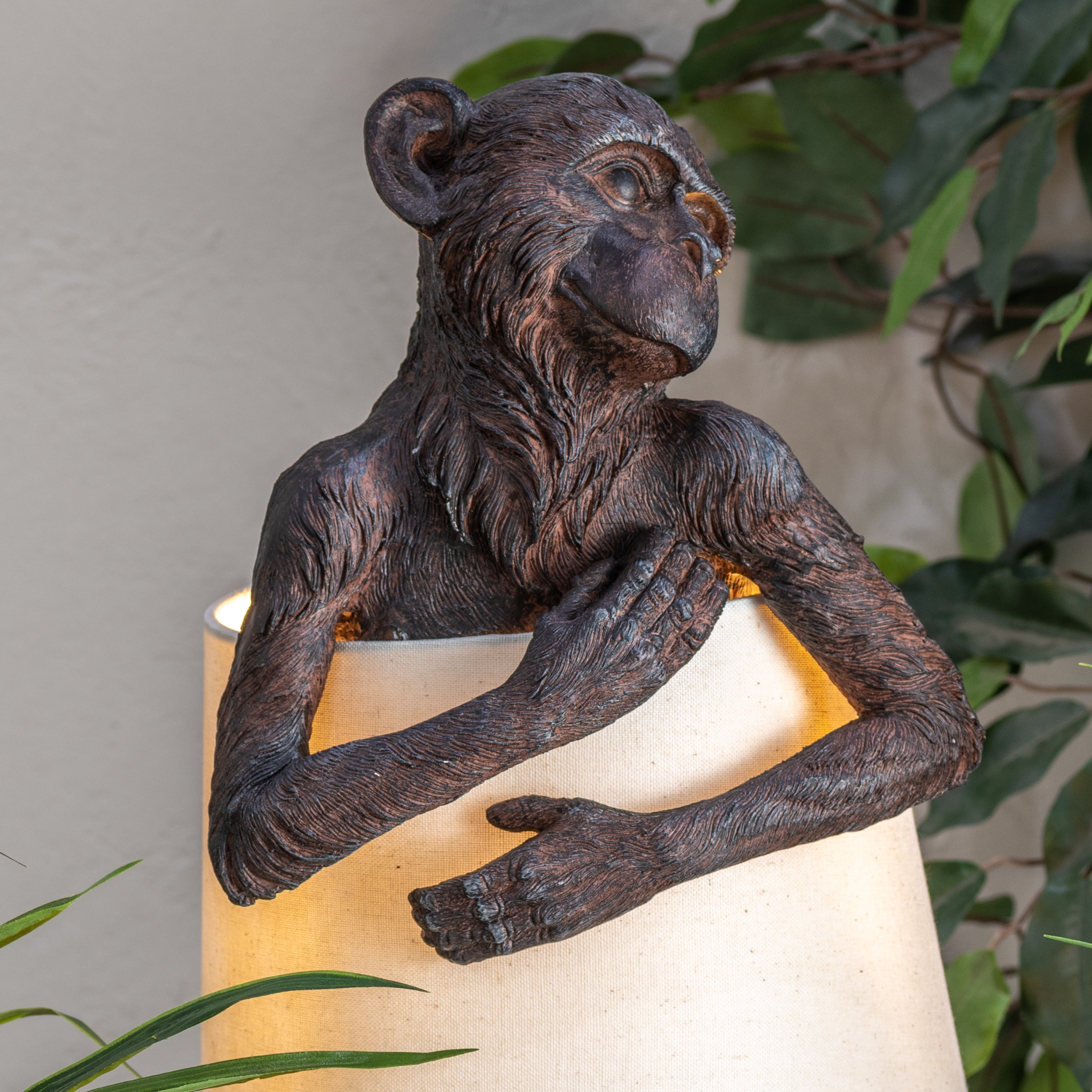 Bronze Monkey Table Lamp With Shade