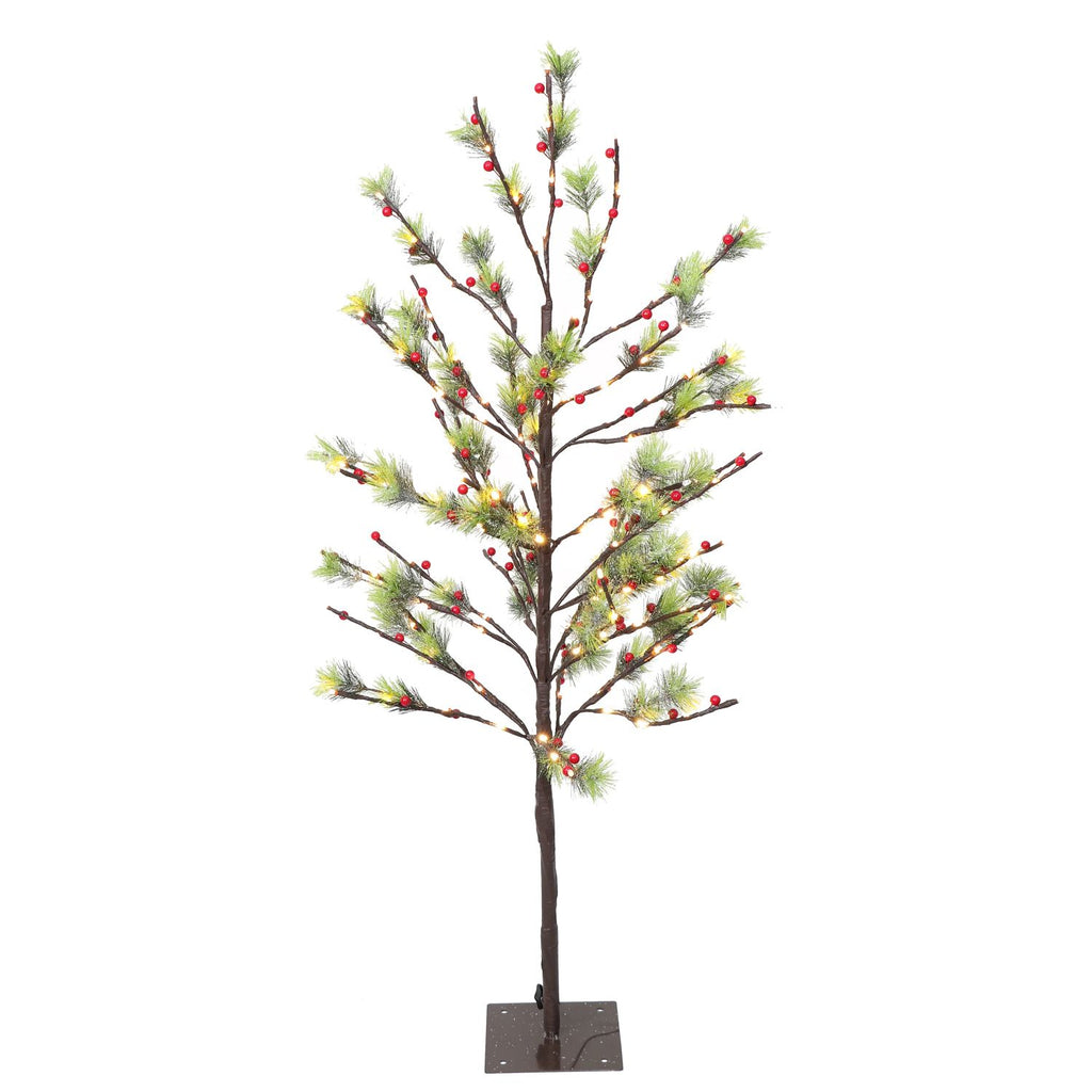 4 ft Pre-lit Artificial Christmas Twig Tree with White LED Twinkle Lights & Metal Stand