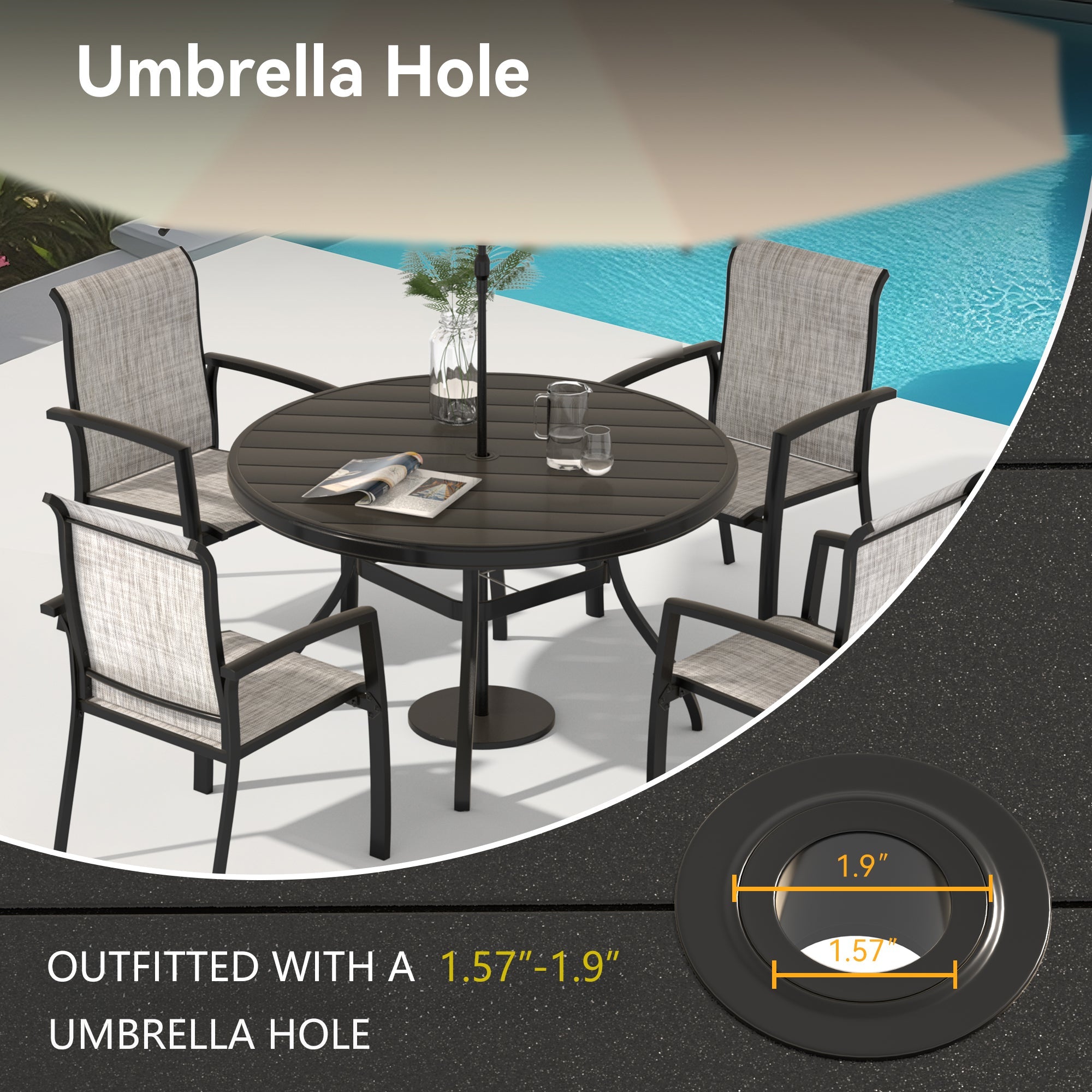 Vireo 5 Piece Outdoor Patio Dining Set with Stackable Chairs
