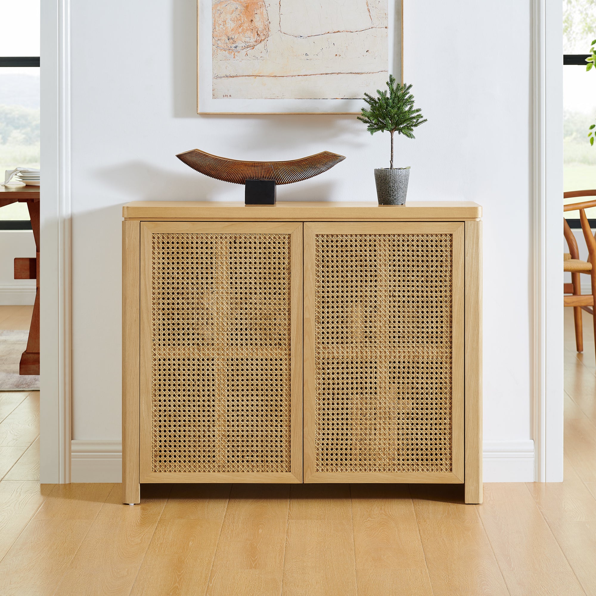 Mid-Century Modern Rattan Accent Storage Cabinet