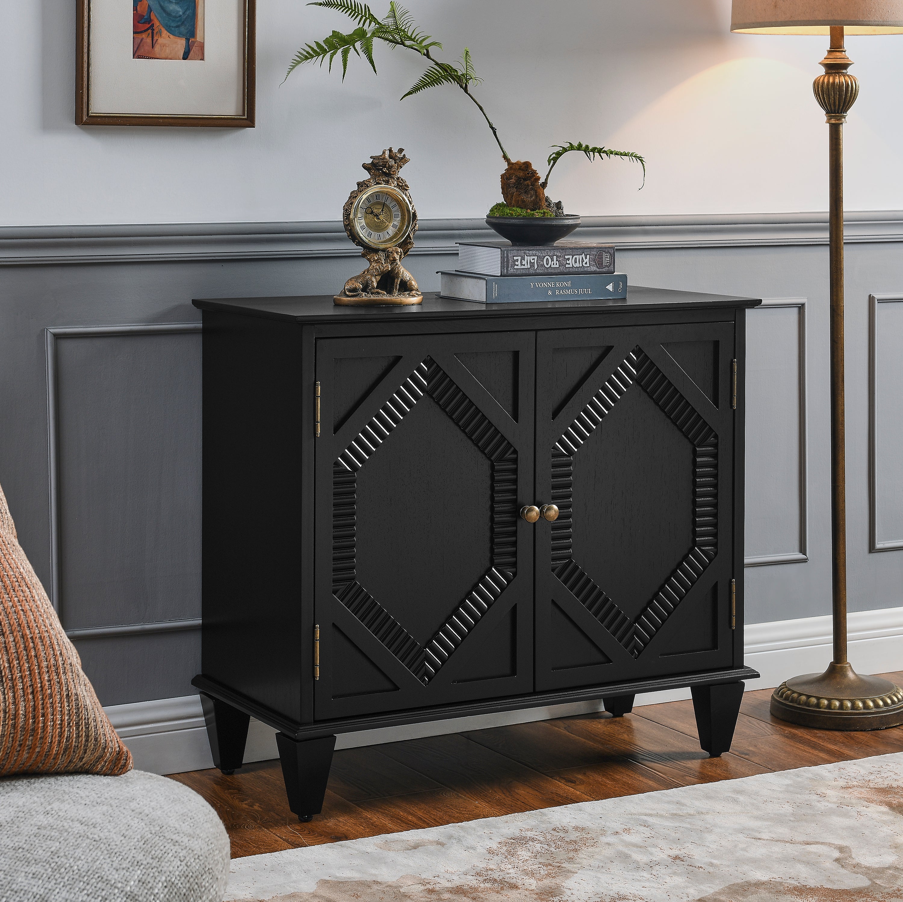 Mid Century Modern Geometric Accent Cabinet with Storage - 65.2"
