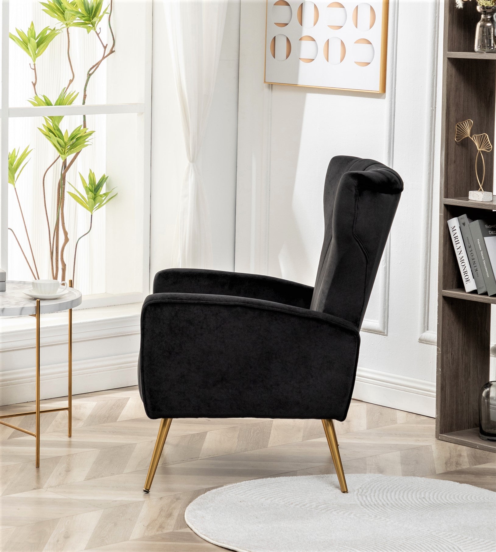 Velvet Accent Chair with Metal Legs, Modern Upholstered Armchair, Wingback Side Chair for Living Room Bedroom Small Spaces