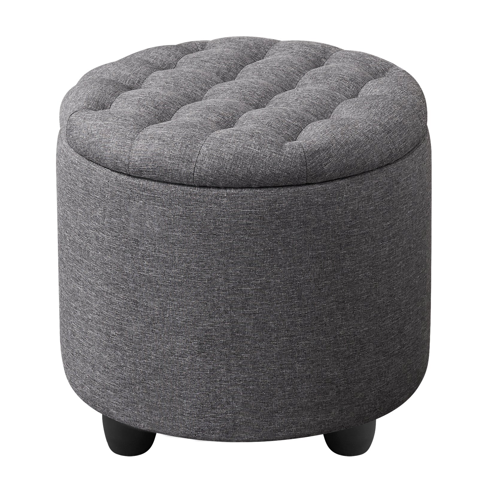Small Upholstered Circle Pouf Footstool with Removable Lid Storage