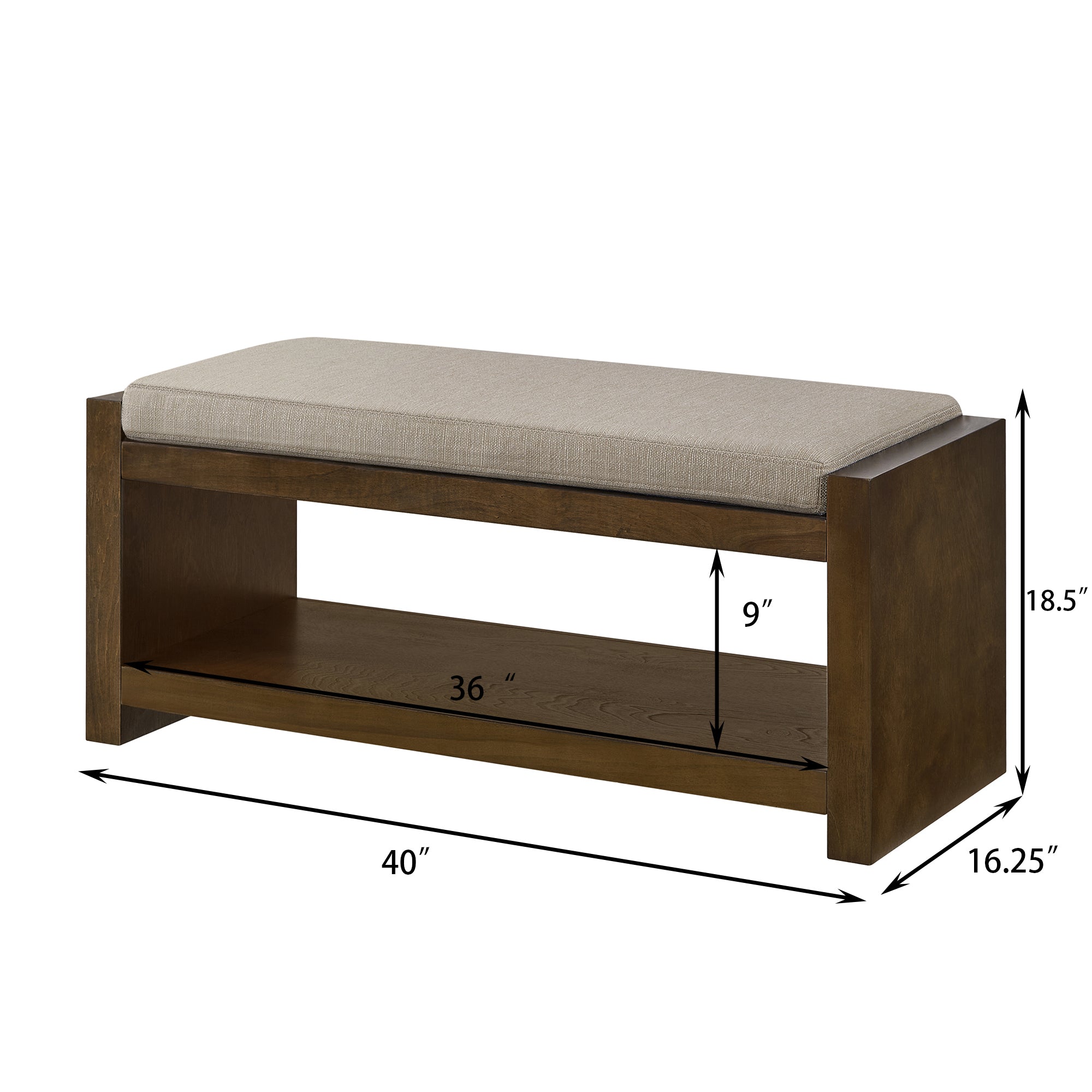 Accent Bench with Lower Shelf Shoe Rack and Padded Seating