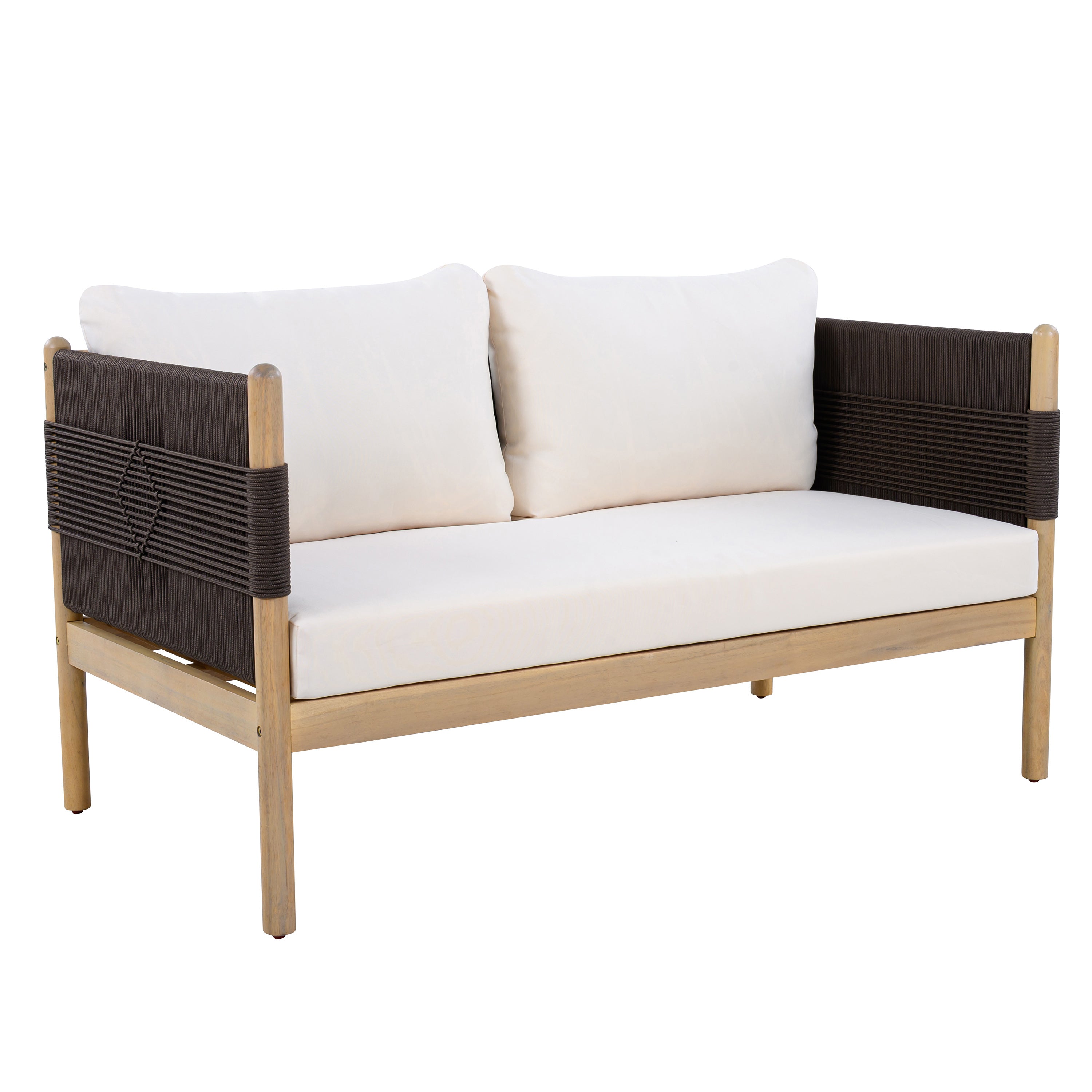 Seabrook Acacia Wood Outdoor Loveseat with Diamond Rope Weave & Cushions