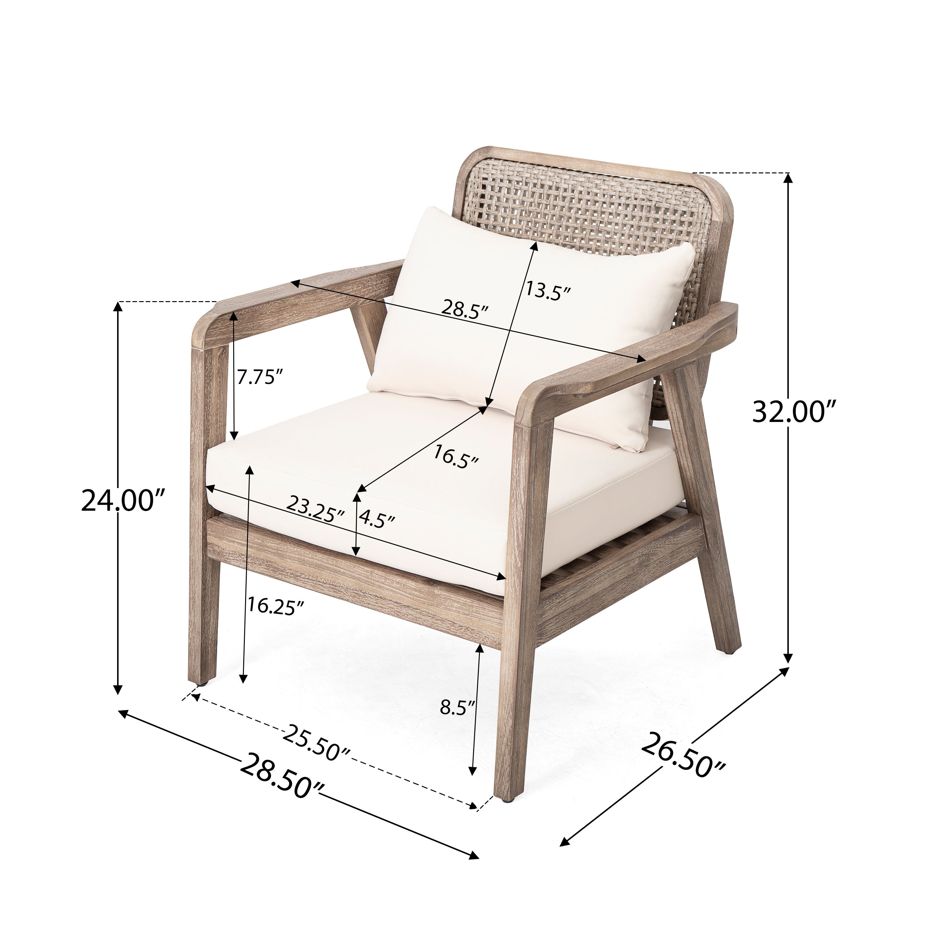 Outdoor Club Chair with Water-Repellent Cushion and Criss-cross Weaving Backrest