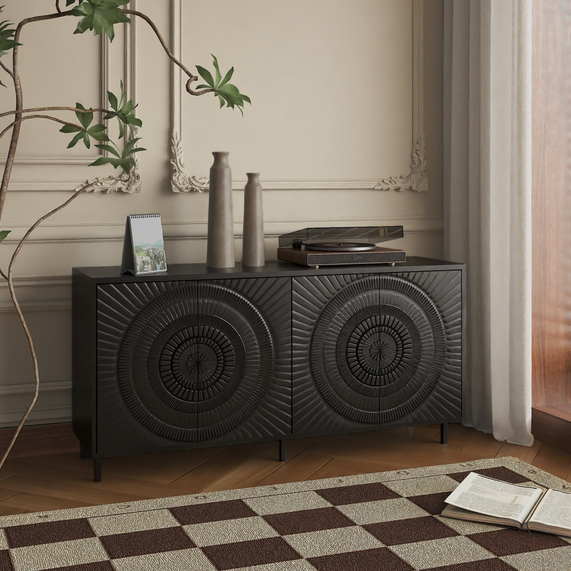 Modern Black Wood Sideboard