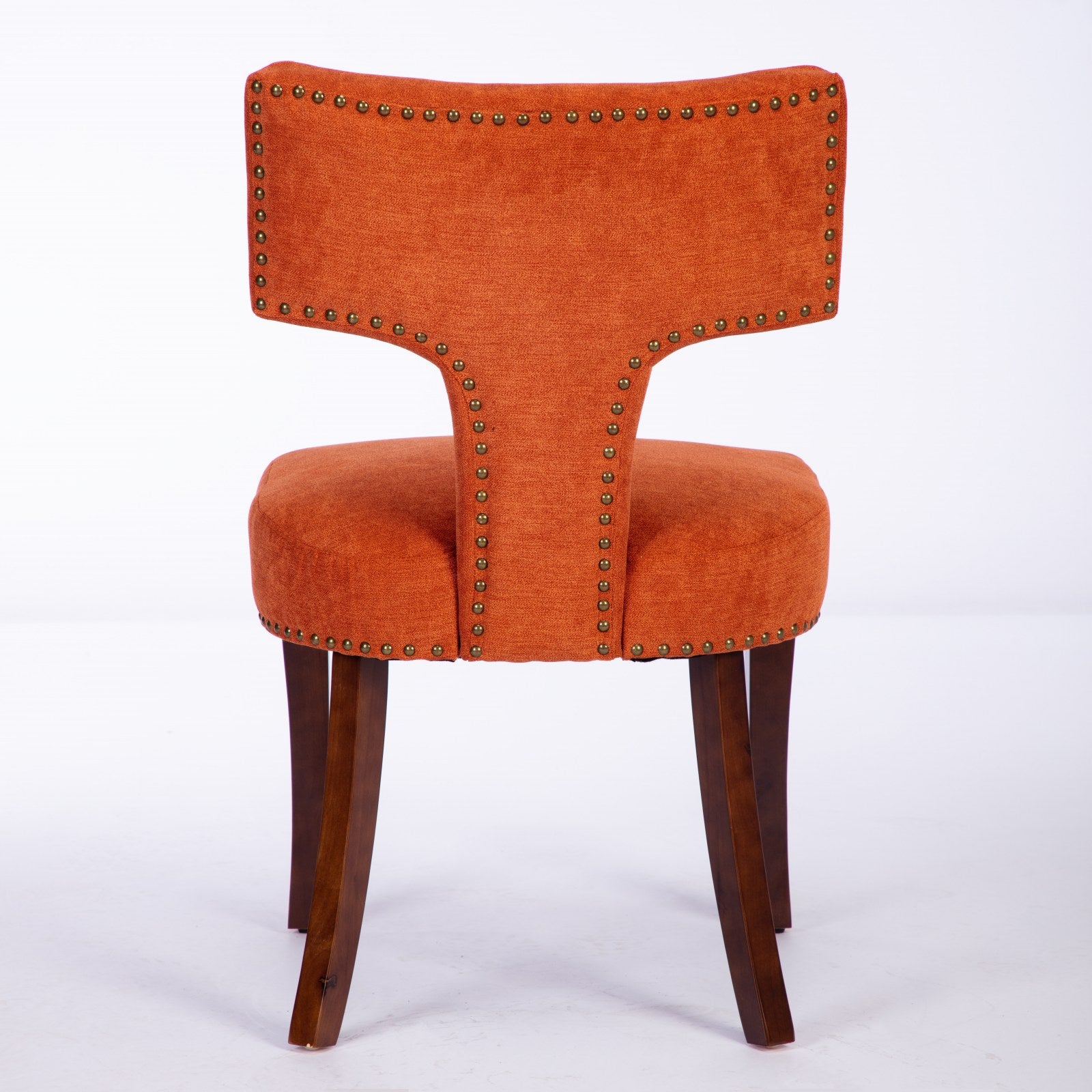 Mid Century Modern Dining Chairs Set of 2, Farmhouse Linen Fabric Upholstered Accent Chair Curved Backrest with Copper Nails around,Kitchen Chairs with Hardwood Frame, Orange