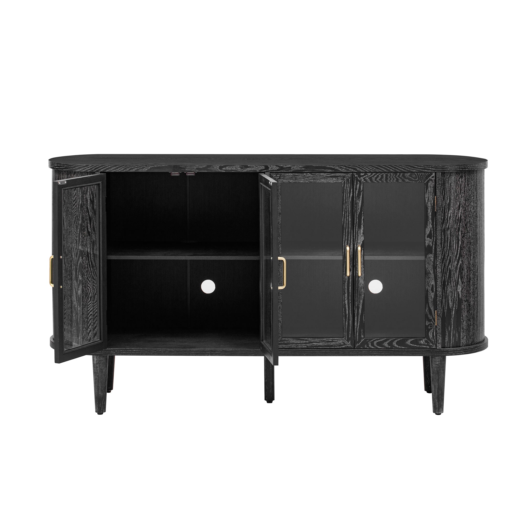 Wood Buffet Cabinet with Glass Doors and Adjustable Shelves
