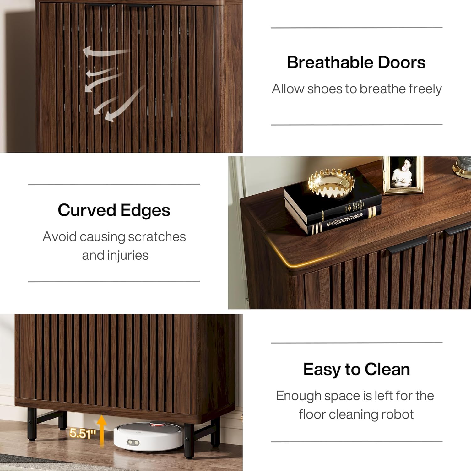 Modern Black Wooden 6-Tier Shoe Cabinet with Louvered Doors