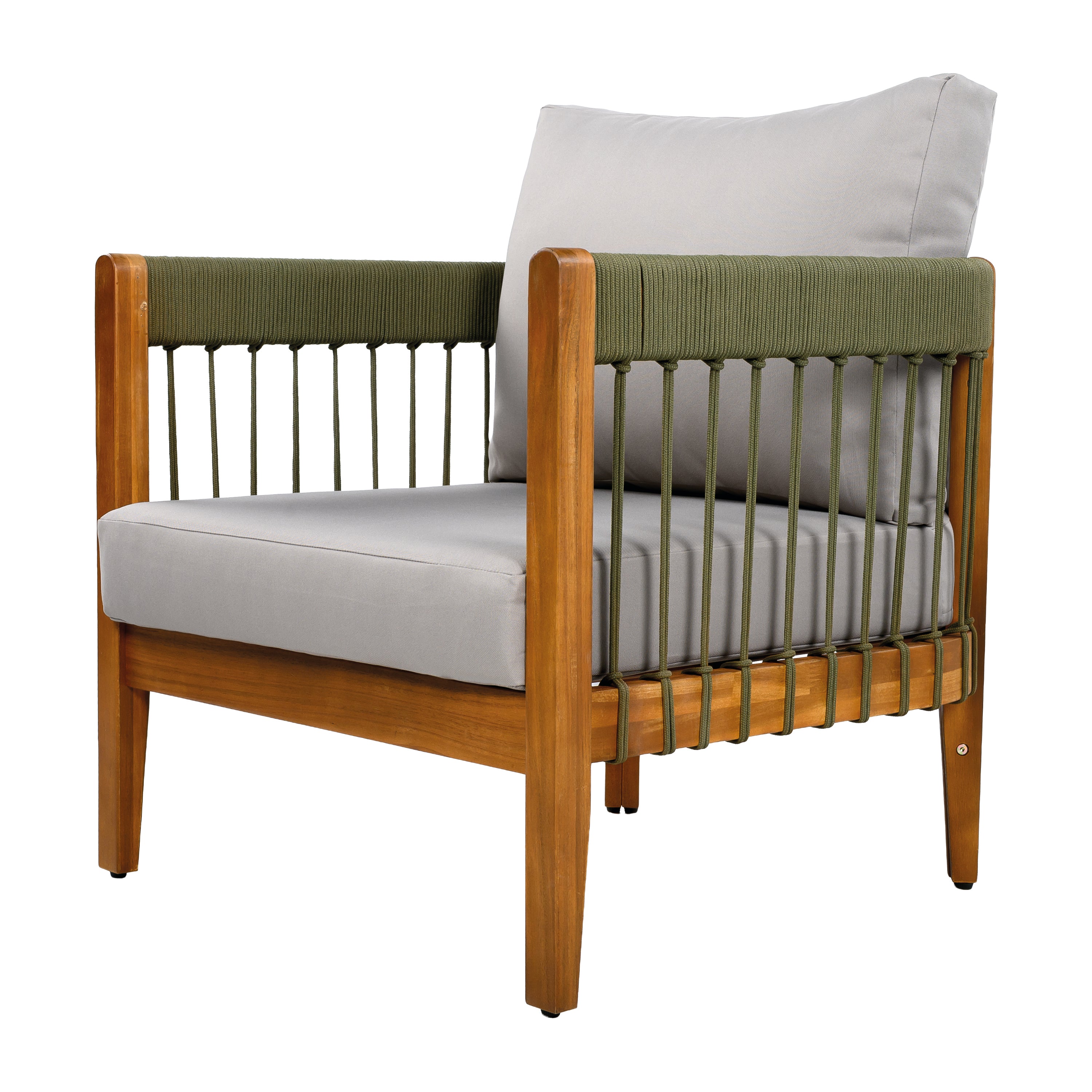 Azari Outdoor Acacia Wood Club Chair with Handwoven Rope Accents & Curved Backrest