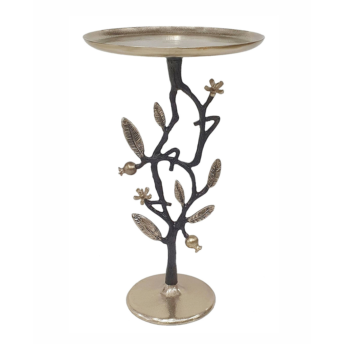 Black And Gold Aluminum Side Table With Delicate Pomegranate Design
