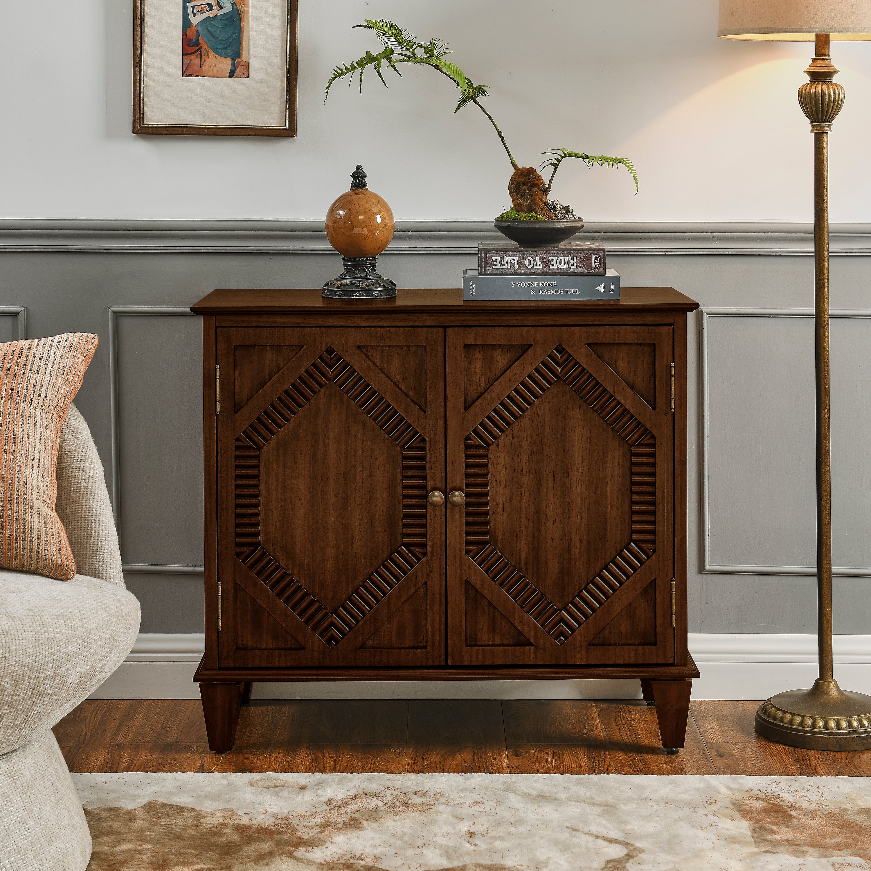 Mid Century Modern Geometric Accent Cabinet with Storage - 65.2"