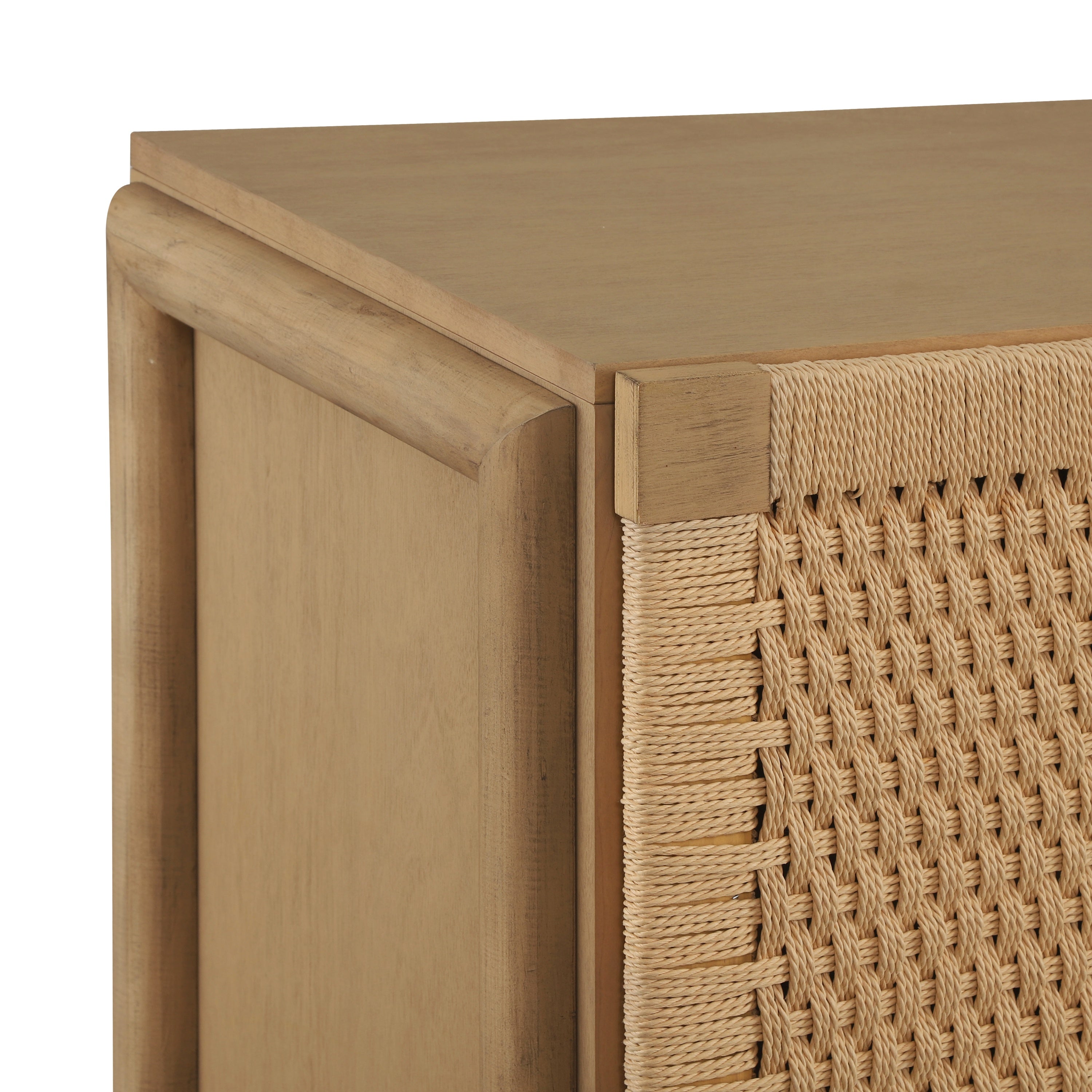 Natural Farmhouse Cabinet with Handwoven Paper Rope Doors, Solid Wood Legs and Natural Finish, for Hallway, Entryway or Living Room