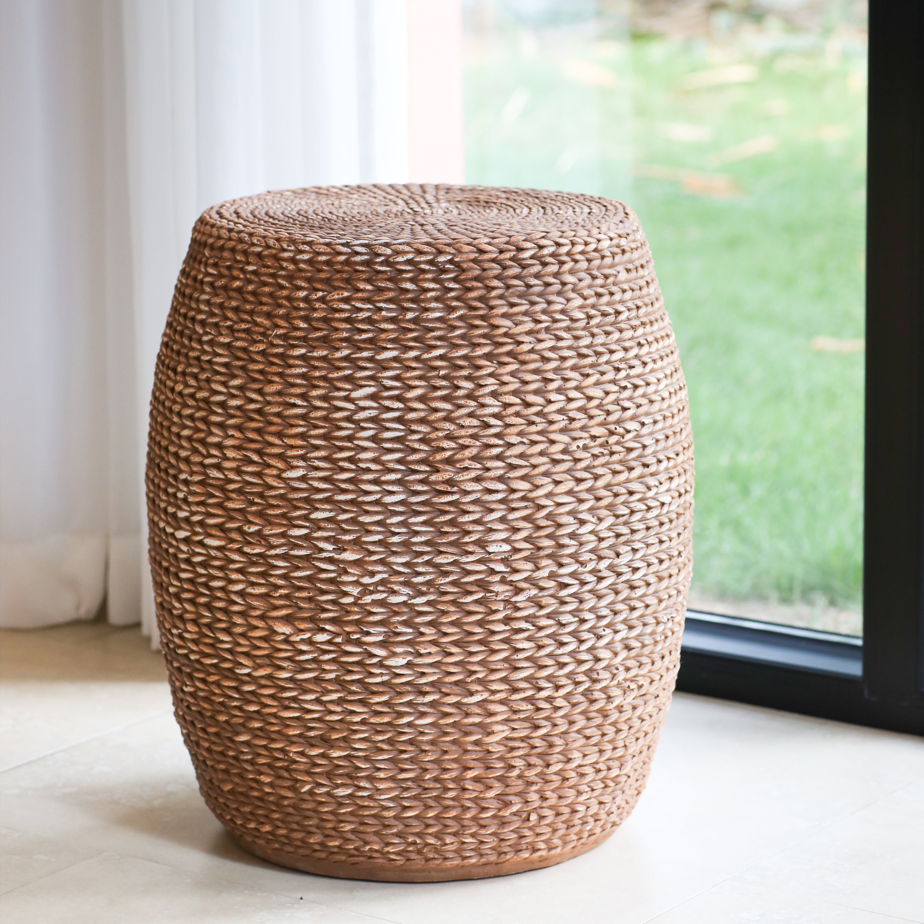 Nydia Outdoor Patio Drum-Shaped Side Table