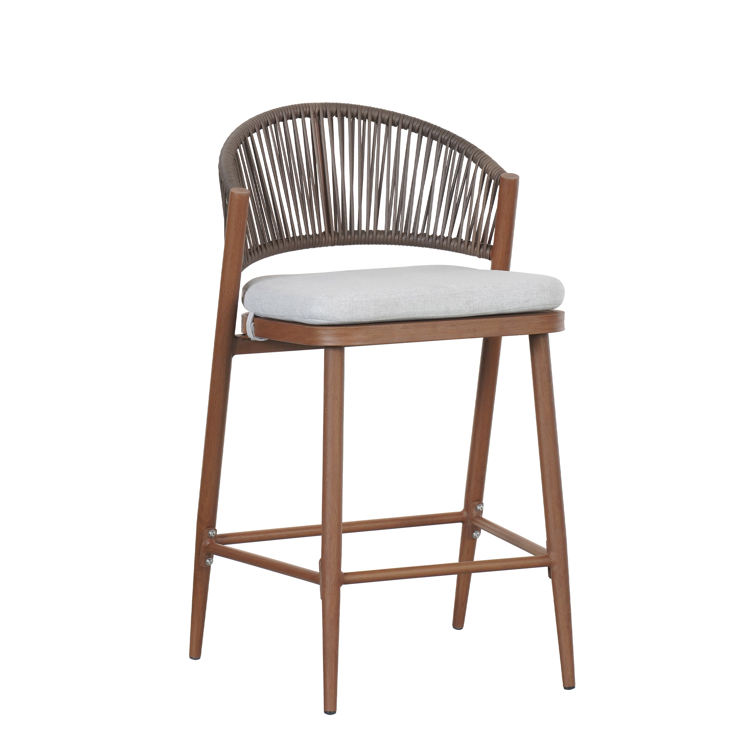 Outdoor Metal Frame Stools with Scallop-Shaped Backrest & Water-Resistant Cushions, Set of 2