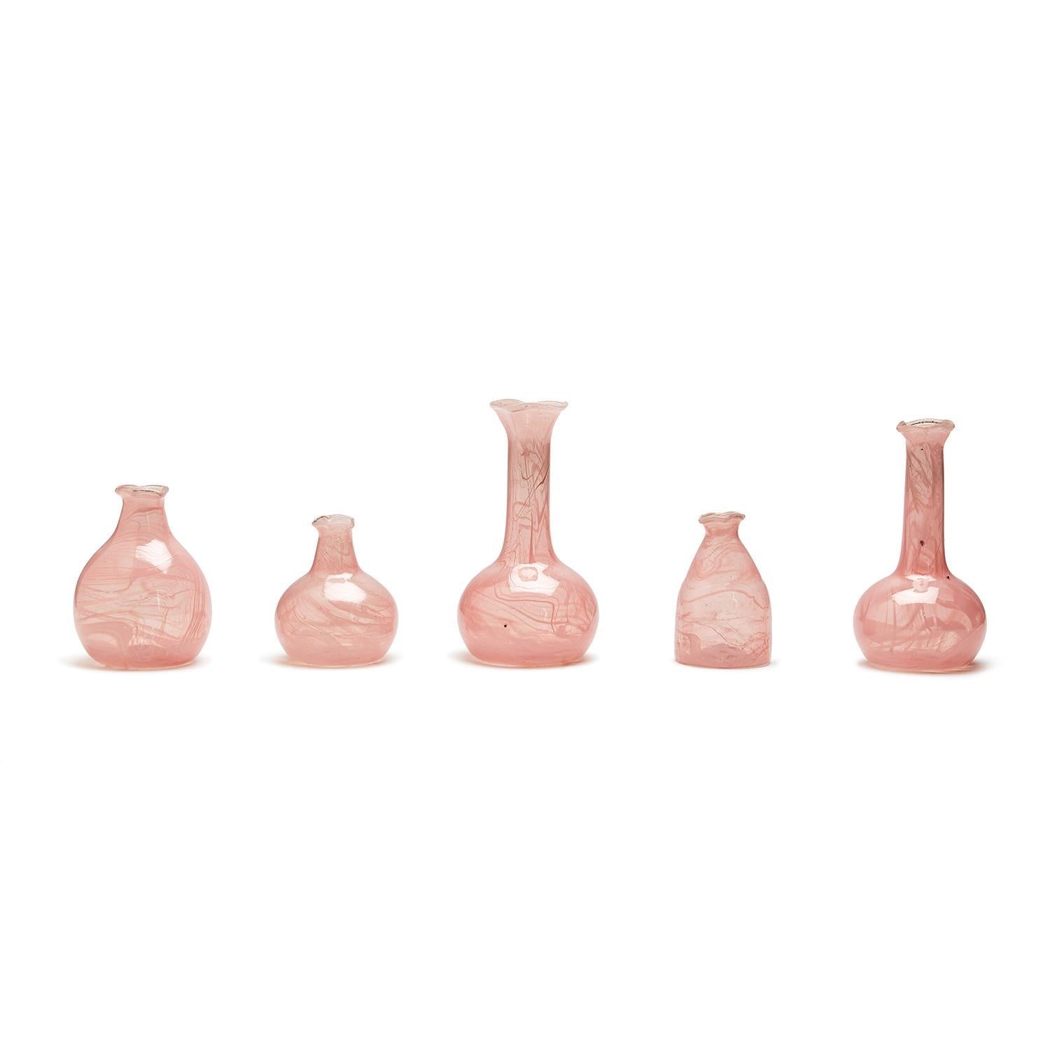 Pink Decorative Bottle / Vases with White Swirl, Set of 5