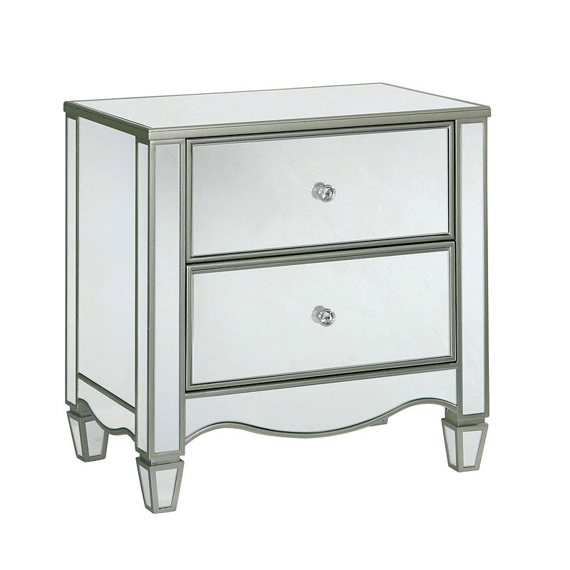 Glam Mirrored Nightstand with Crystal Drawer Knobs