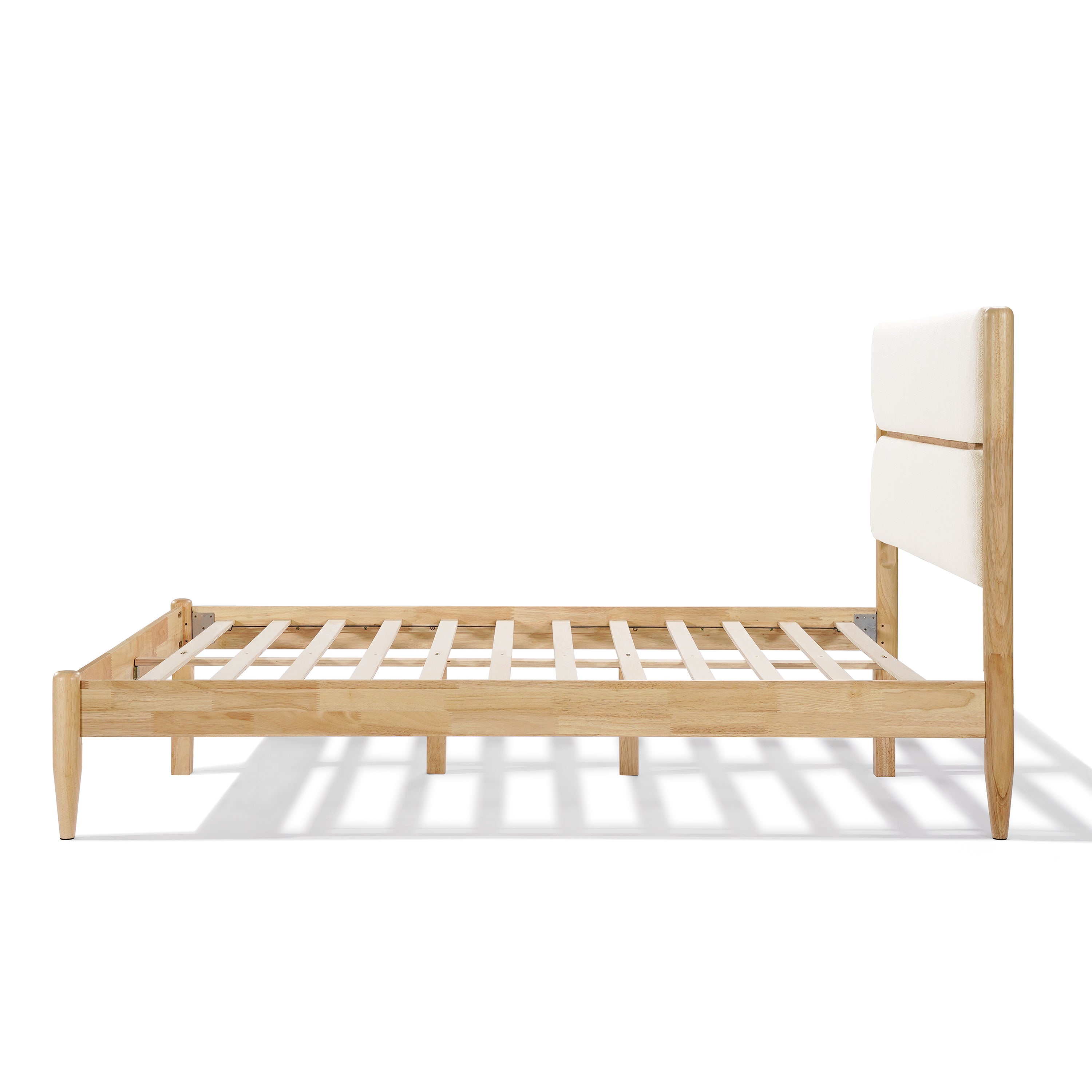 Solid Wood Bed Frame With Fleece Upholstered Headboard