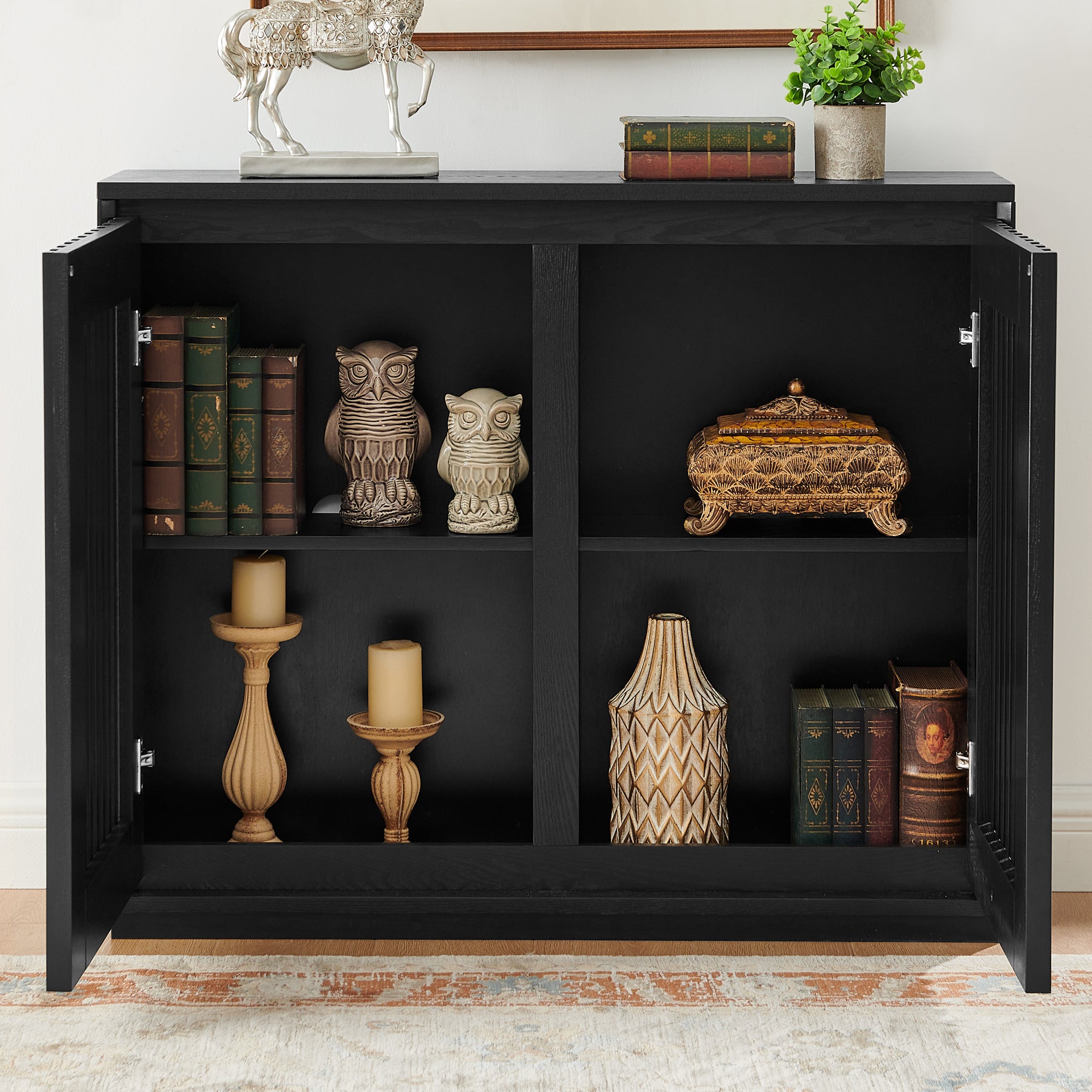 Mid Century Modern Fluted Hollowed Out Sideboard Cabinet