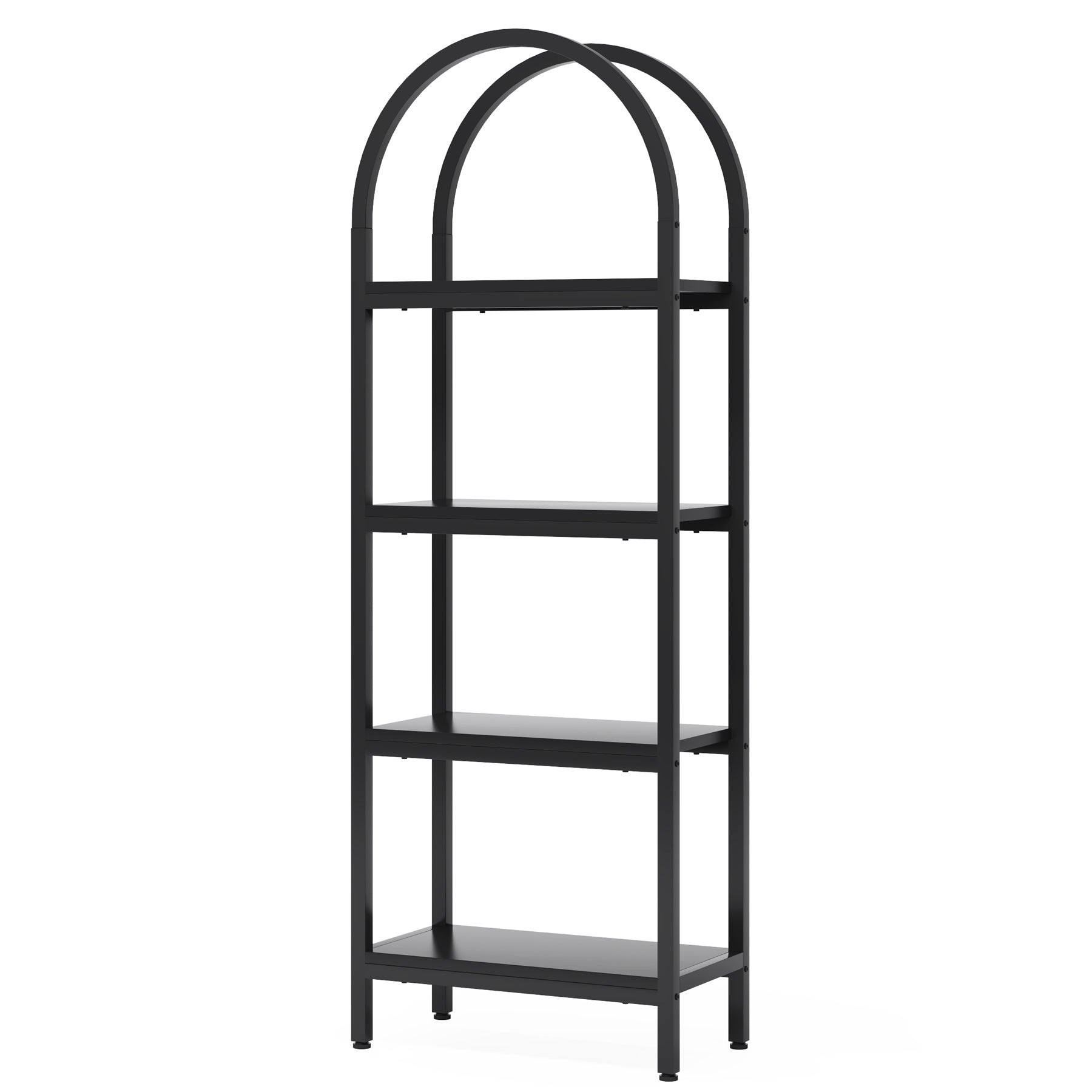 4-Tier Black Industrial Arched Open Bookshelf