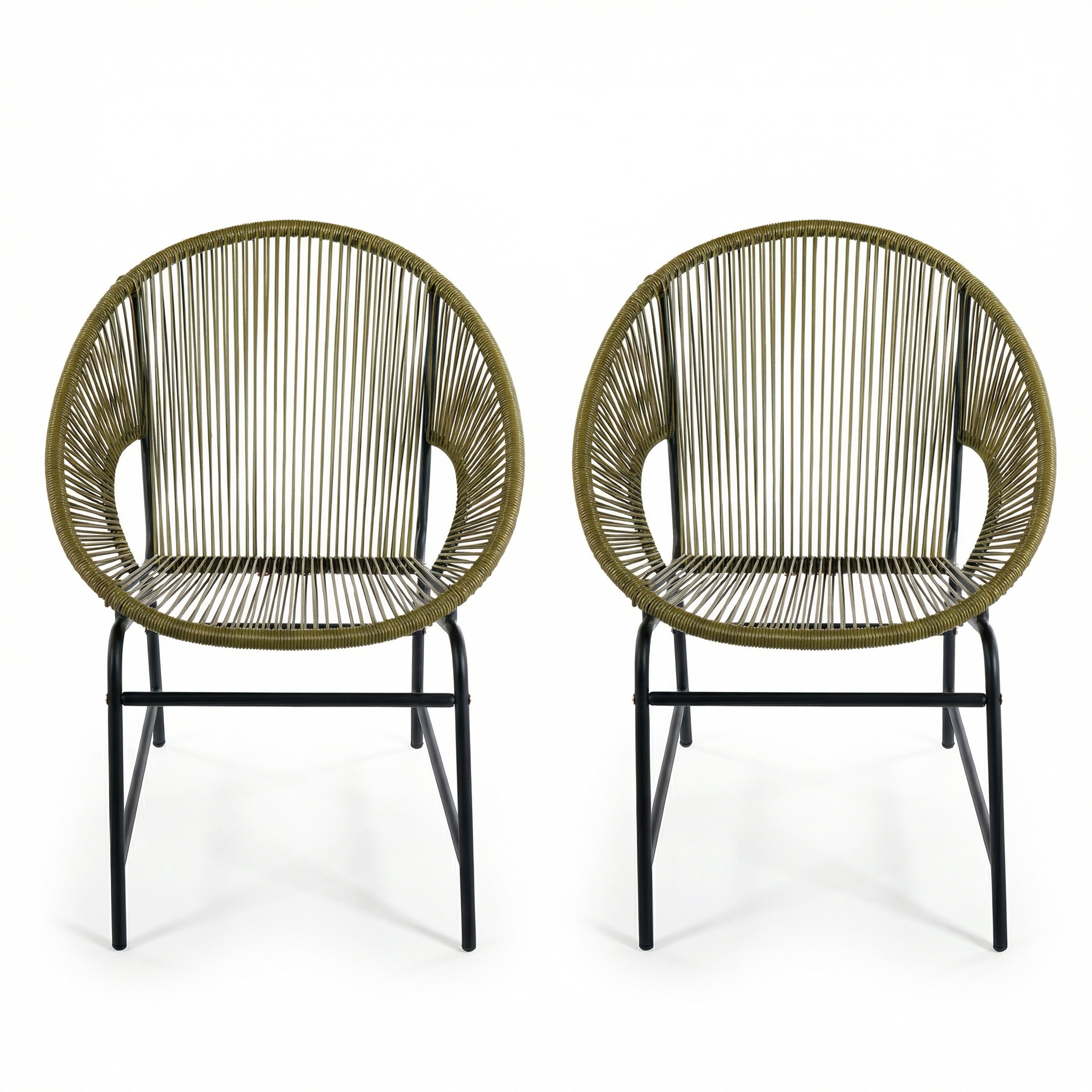 NUSA OUTDOOR PATIO WICKER CHAIR, TEAL PE RATTAN & IRON FRAME, SET OF 2
