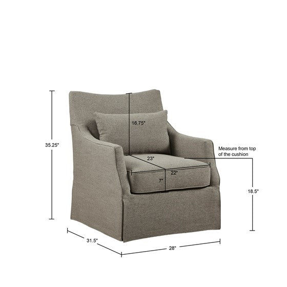 Upholstered Swivel Chair with Sloped Armrests and Back Pillow