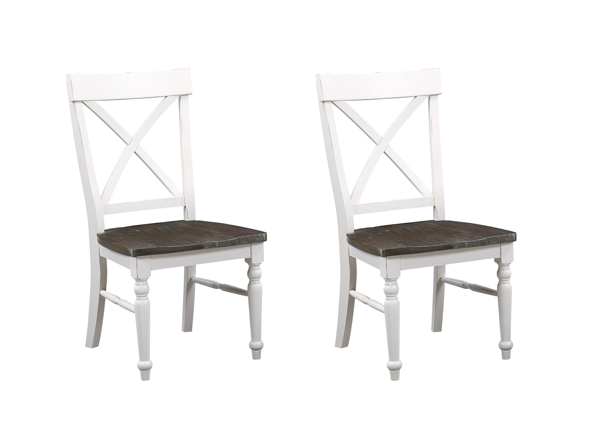 Brown and White Dining Chairs, Set of 2