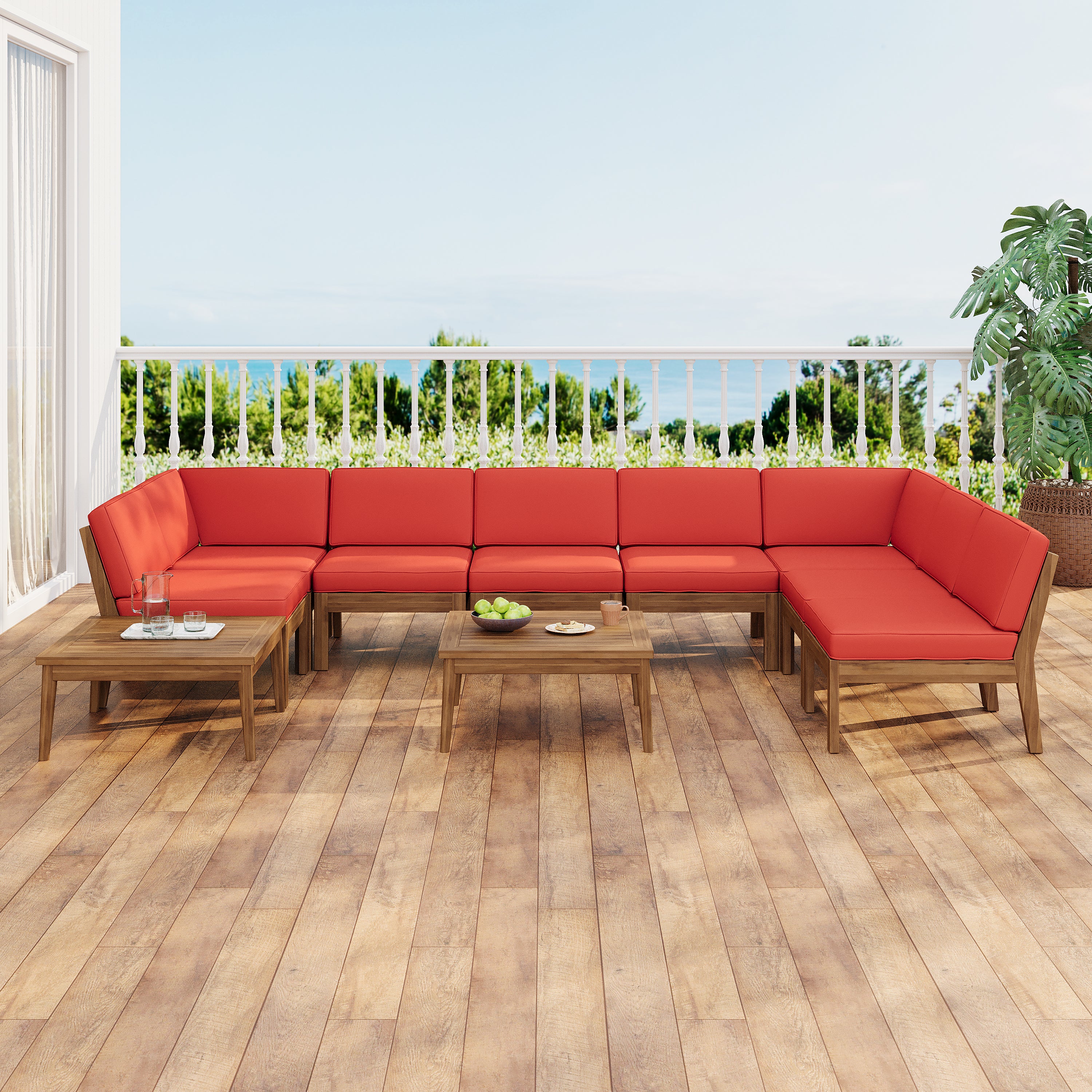 Grenada Outdoor Acacia Wood U-Shape Armless Sectional Sofa