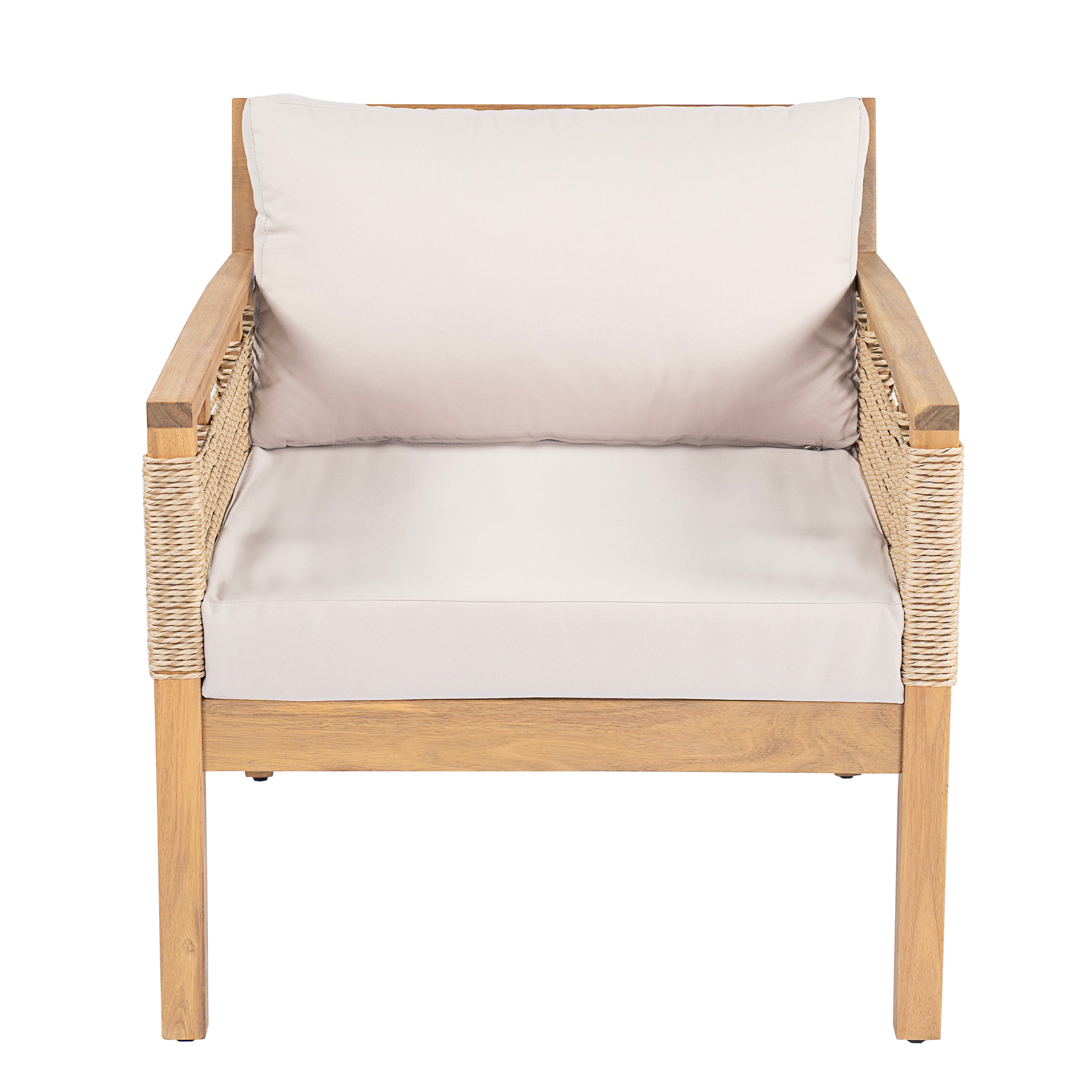 Kirana Outdoor Acacia Wood Club Chairs with Hand-Woven Twist Rope, Set of 2