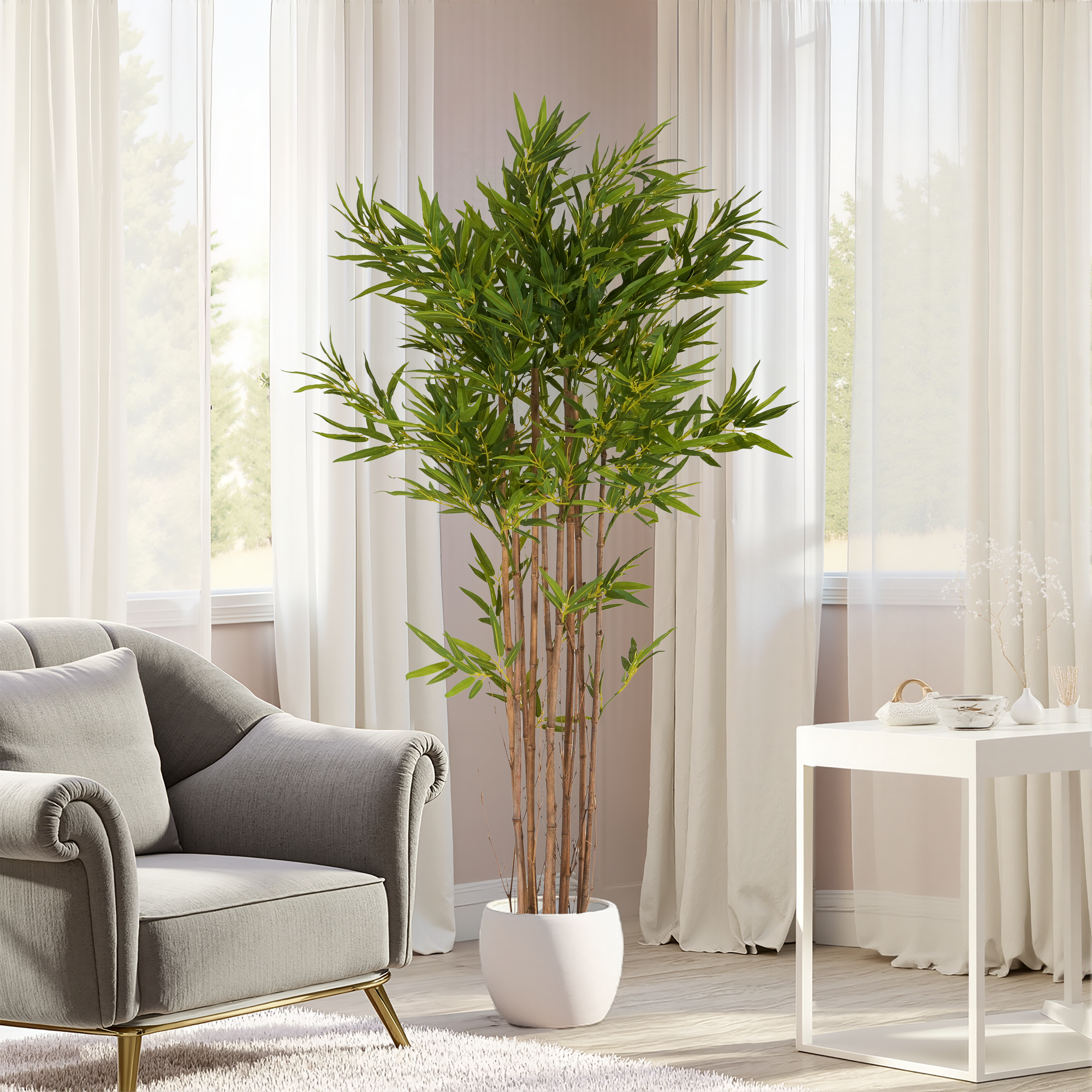 70" Artificial Bamboo with Black Plastic Pot