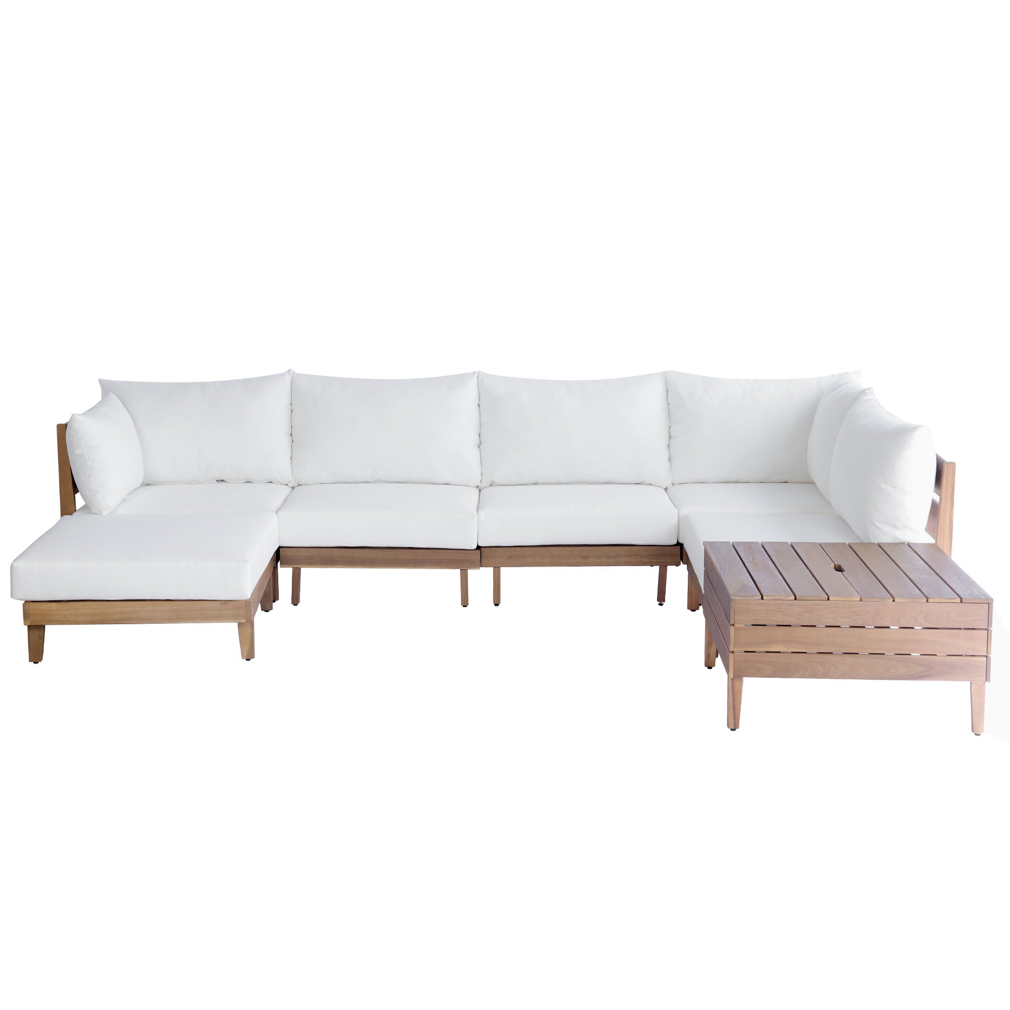 8-Piece Acacia Wood Outdoor Patio Sofa Set, Modular Sectional Furniture Set With Storage Tea Table, Coffee Table And Cushions