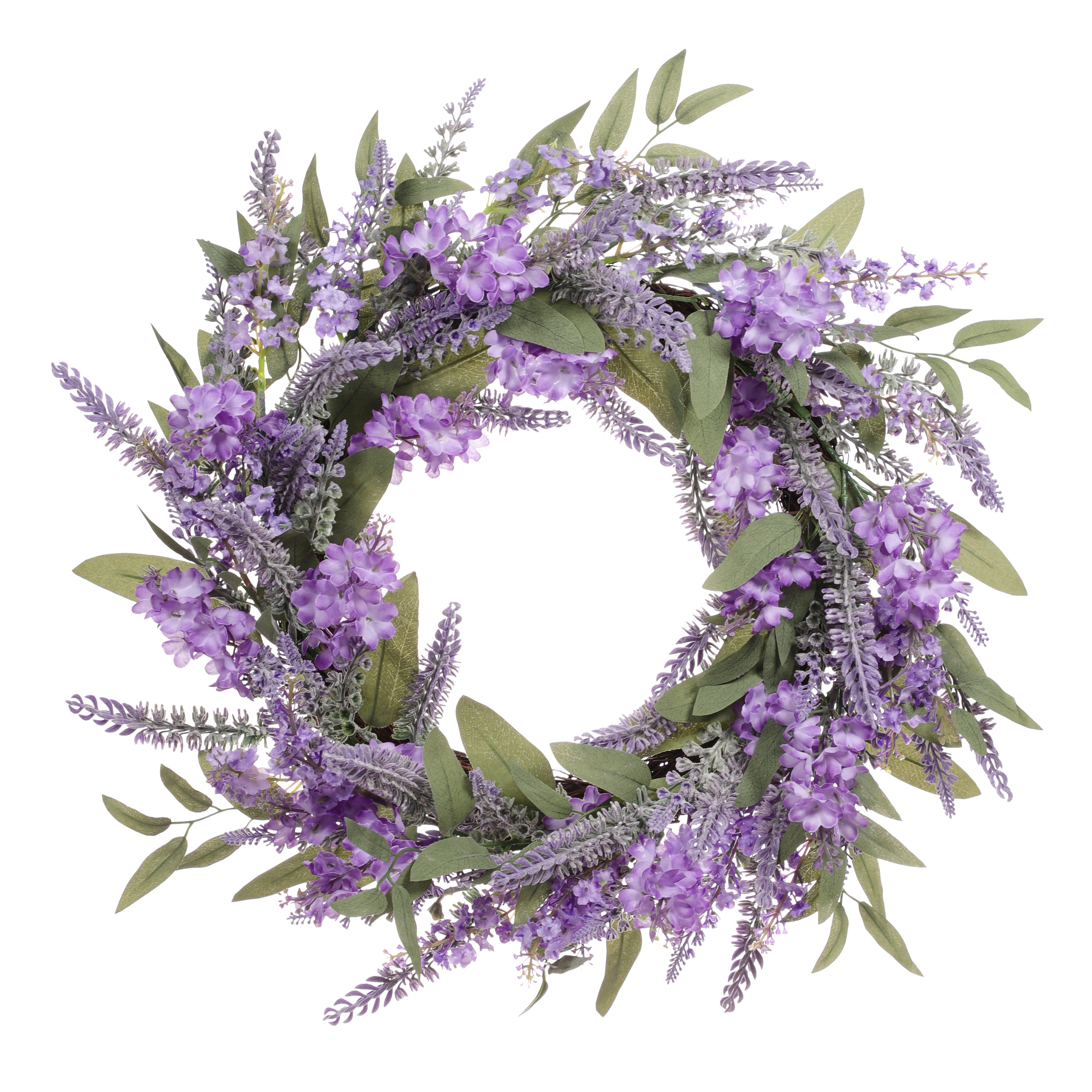 24" Artificial Lavender with Green Leaves Floral Spring Wreath