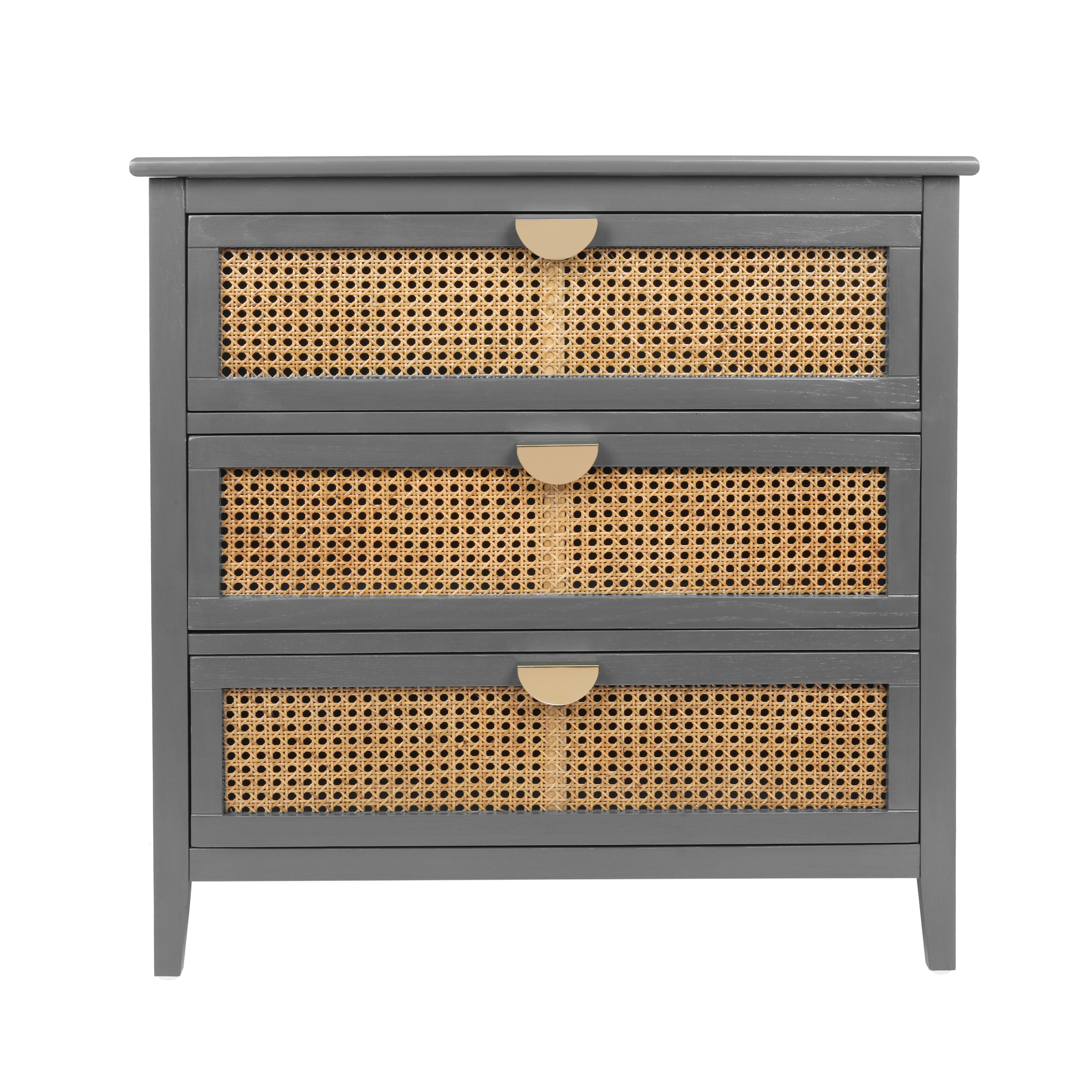 3 Drawer Cabinet with Natural Rattan Drawers