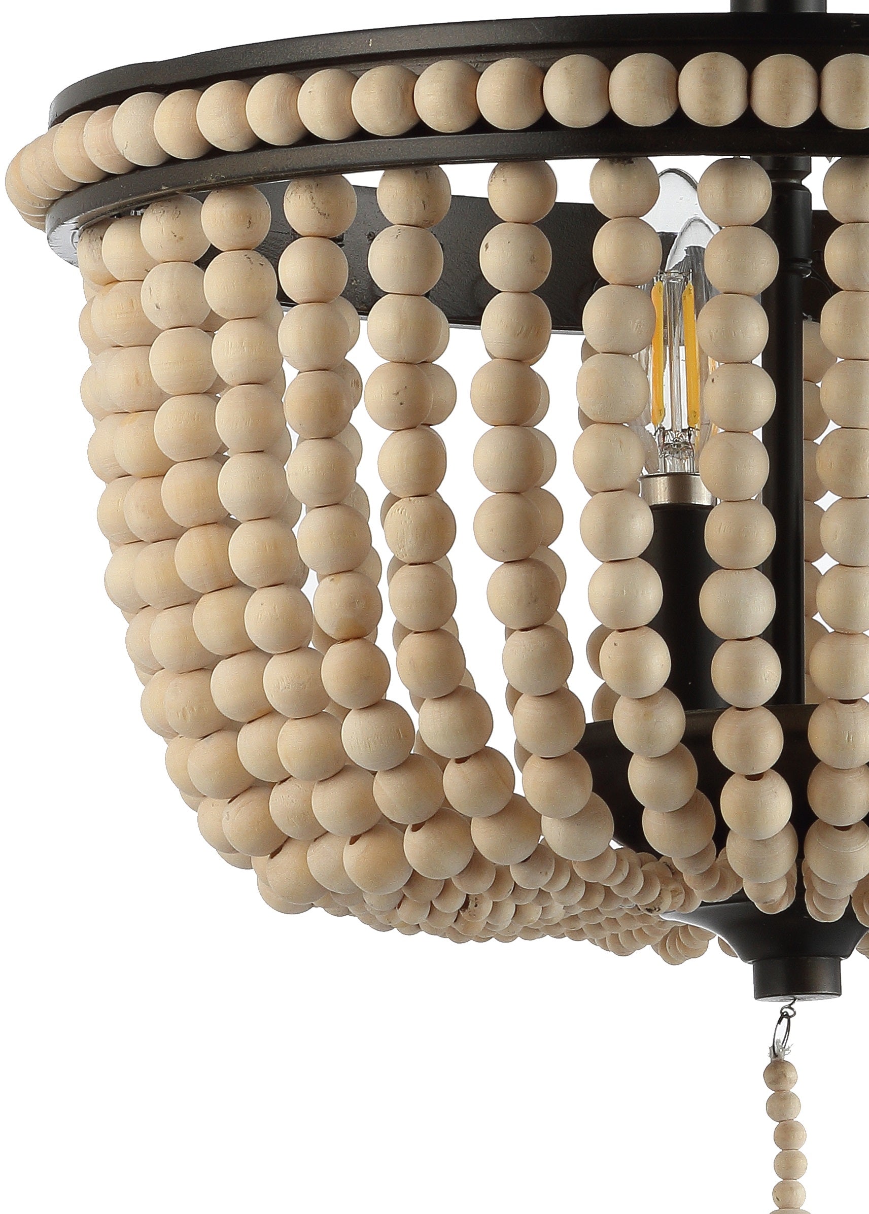 Allie 3-Light Bohemian Farmhouse Wood Bead/Iron LED Semi Flush Mount