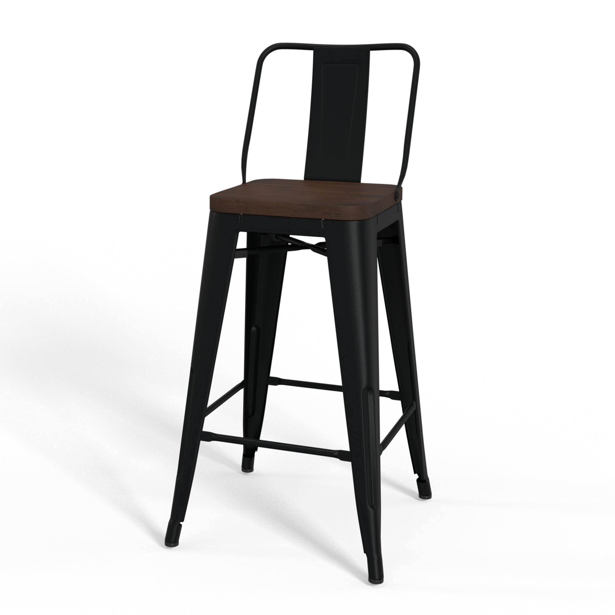 Boundless Metal/Wood Counter Stool with Curved Back, Cross Brace and Footrest, Set of 2