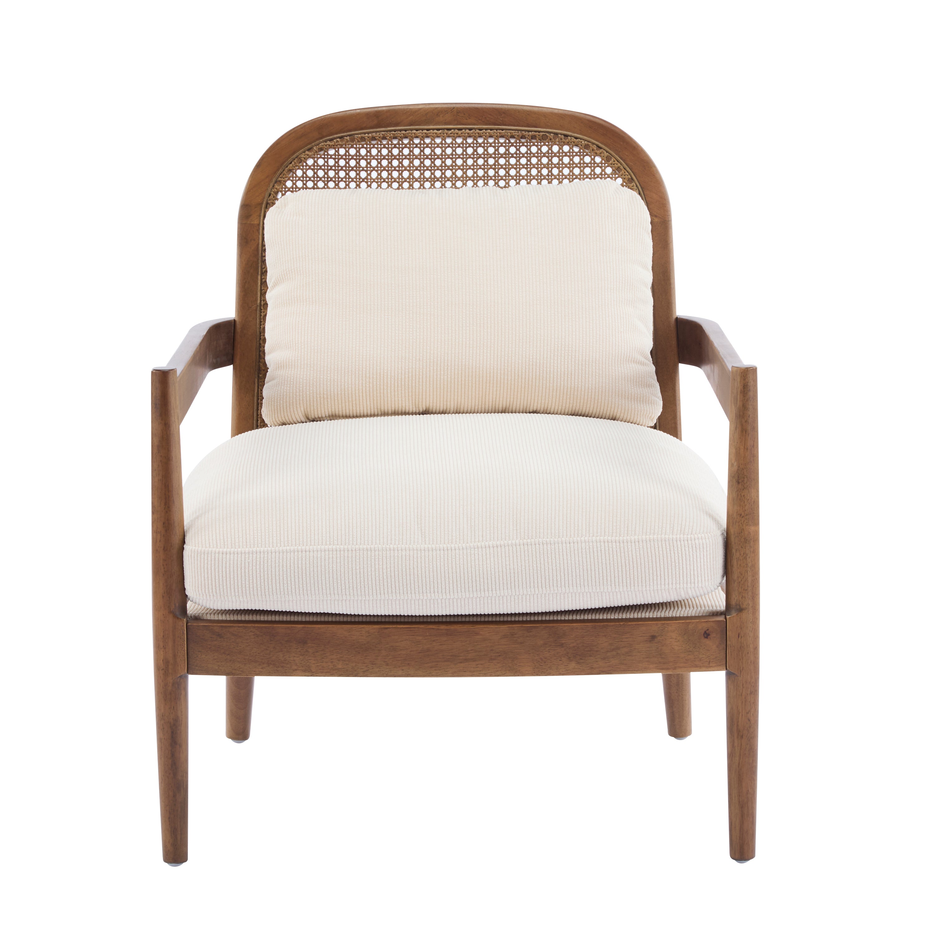 Elliston Solid Wood and Rattan Accent Chair with Cushions, Set of 2
