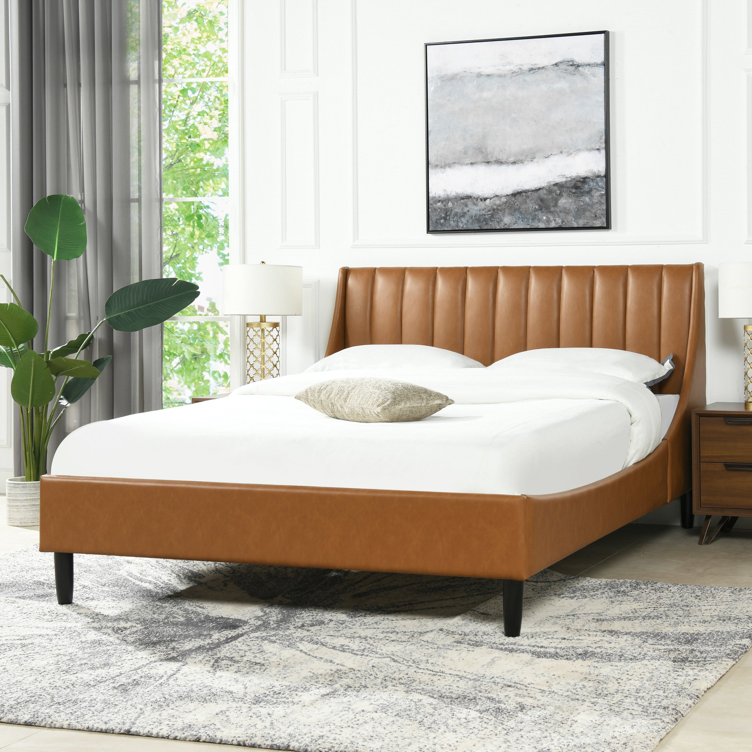 Asphodel Upholstered Platform Bed with Channel Tufted Headboard