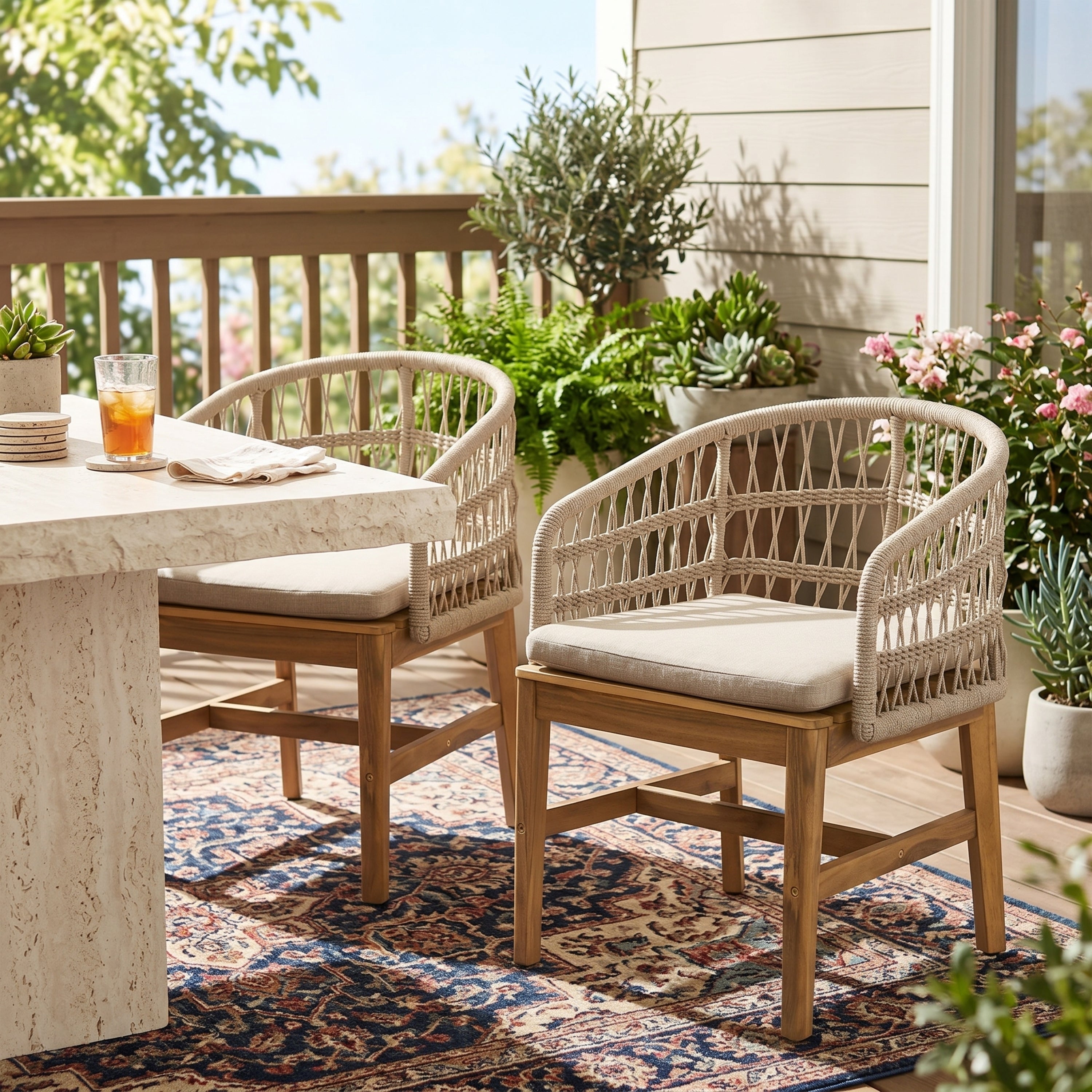 Laguna Outdoor Wood and Rope Dining Chair, Set of 2